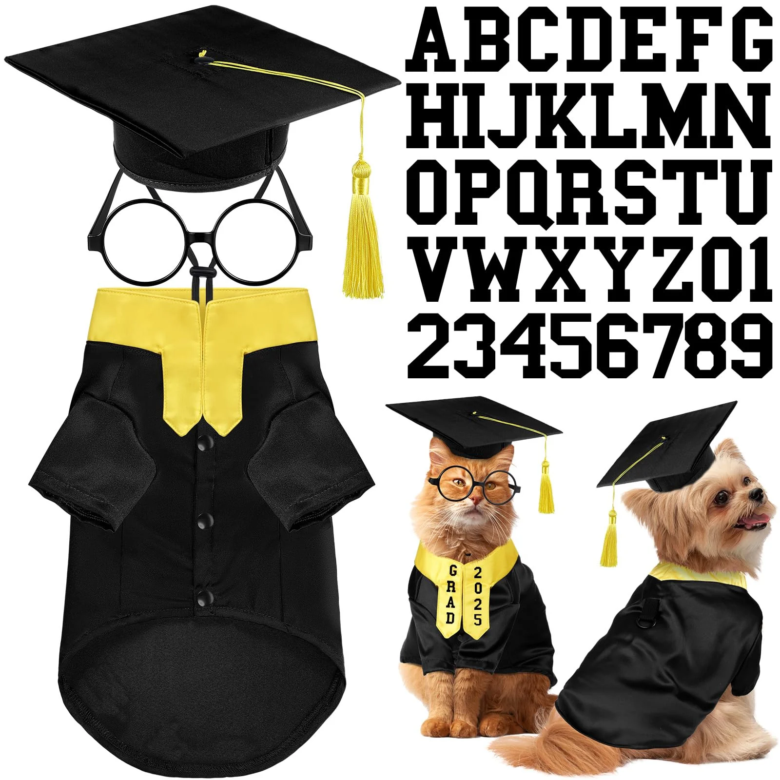Outstanding Huhumy 5 Pcs Dog Graduation Costume Set – Gown Cap Glasses Stole DIY Letter Stickers Black Yellow S Efficient