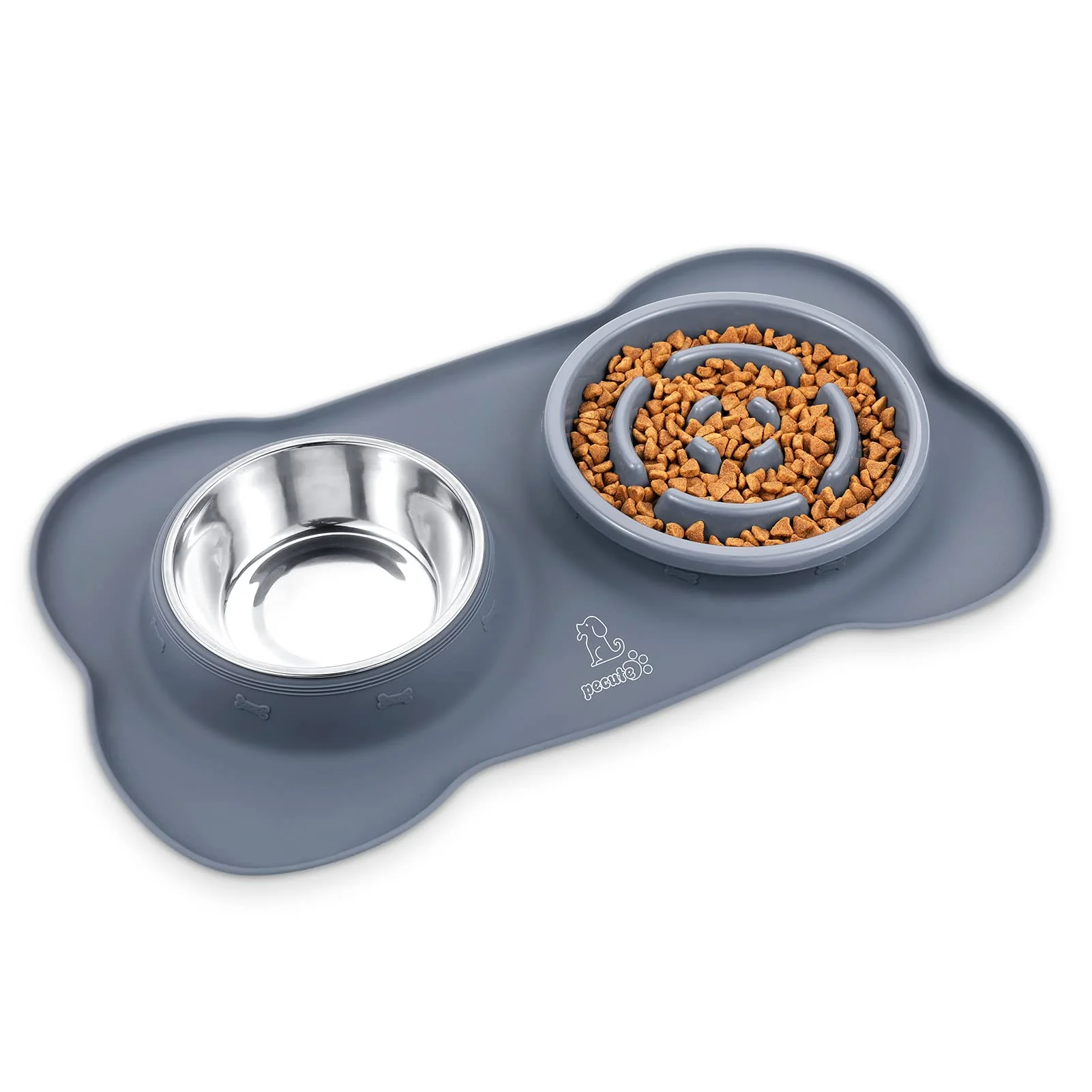 Trendy Pecute Slow Feeder Dog Bowls — 3-in-1 Anti-Overflow No-Spill Mat Stainless Steel Water Bowl High-End