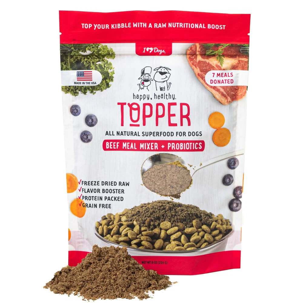 Organic iHeartDogs ze-Dried Beef Dog Food Topper with Collagen Peptides – Grain 8 oz Powerful