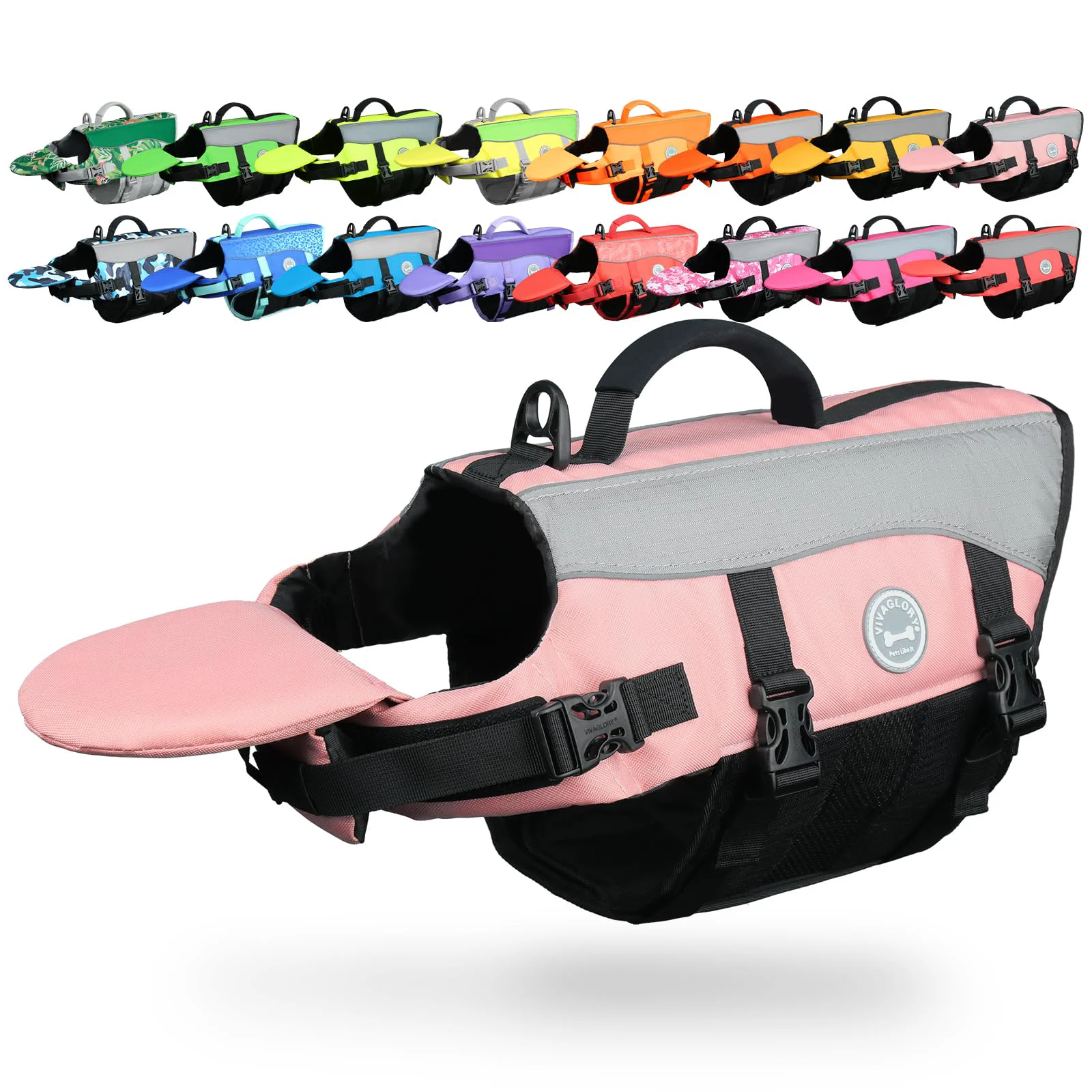 Durable VIVAGLORY Dog Life Jacket with Removable Front Float — Sakura Pink Size L Reflective Trims Extra Padding Fashionable
