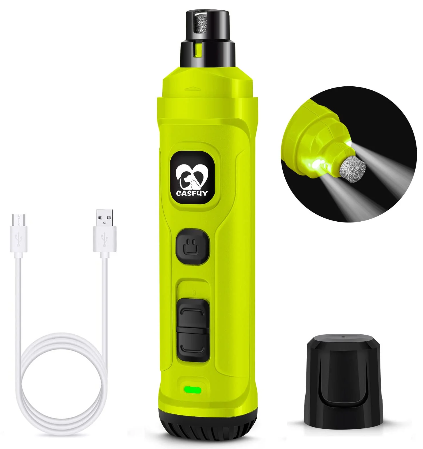 Casual Casfuy Dog Nail Grinder with Dual LED Lights – 2-Speed USB Rechargeable Green Exceptional