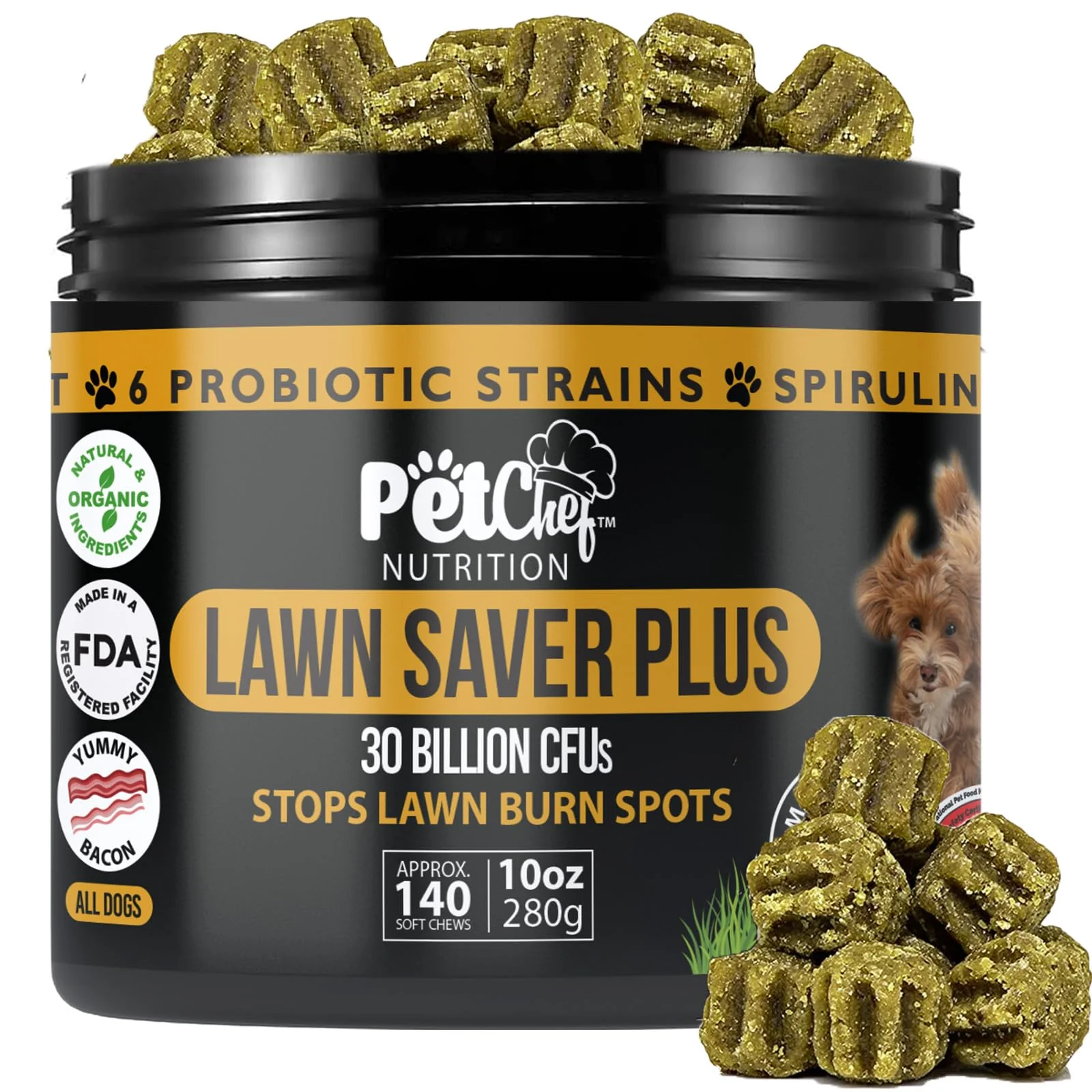 Durable Pet Chef Nutrition Dog Urine Neutralizer Lawn Saver – 140 Soft Chews for Plant-Safe Lawn Digestive Support Reusable