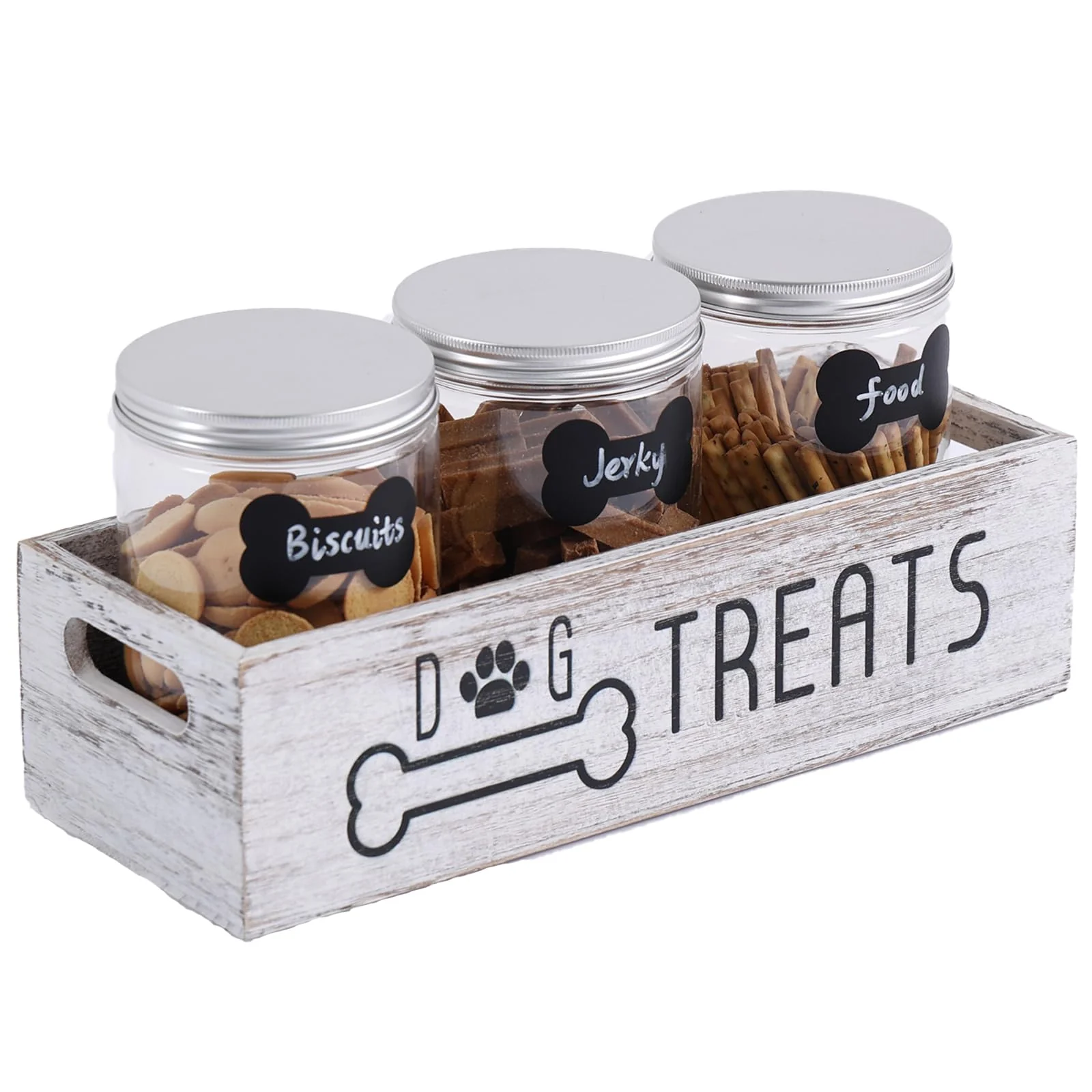 Proven VZODESR Dog Treat Container with 3 Jars — Farmhouse Pet Food Storage Cat Treat Station High-Performance