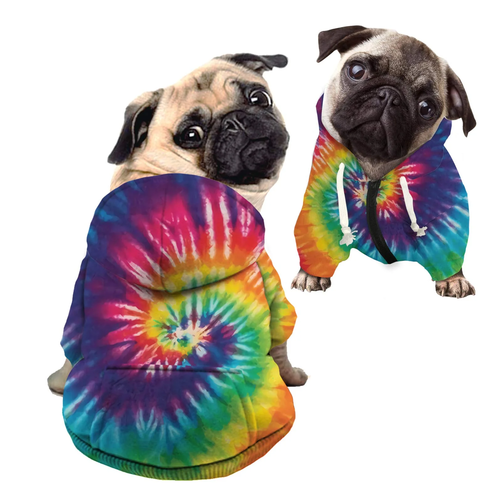 Enhanced Howilath Dog Zipper Hoodie – Tie-Dye Rainbow Streetwear for Dogs Size L Top-Quality