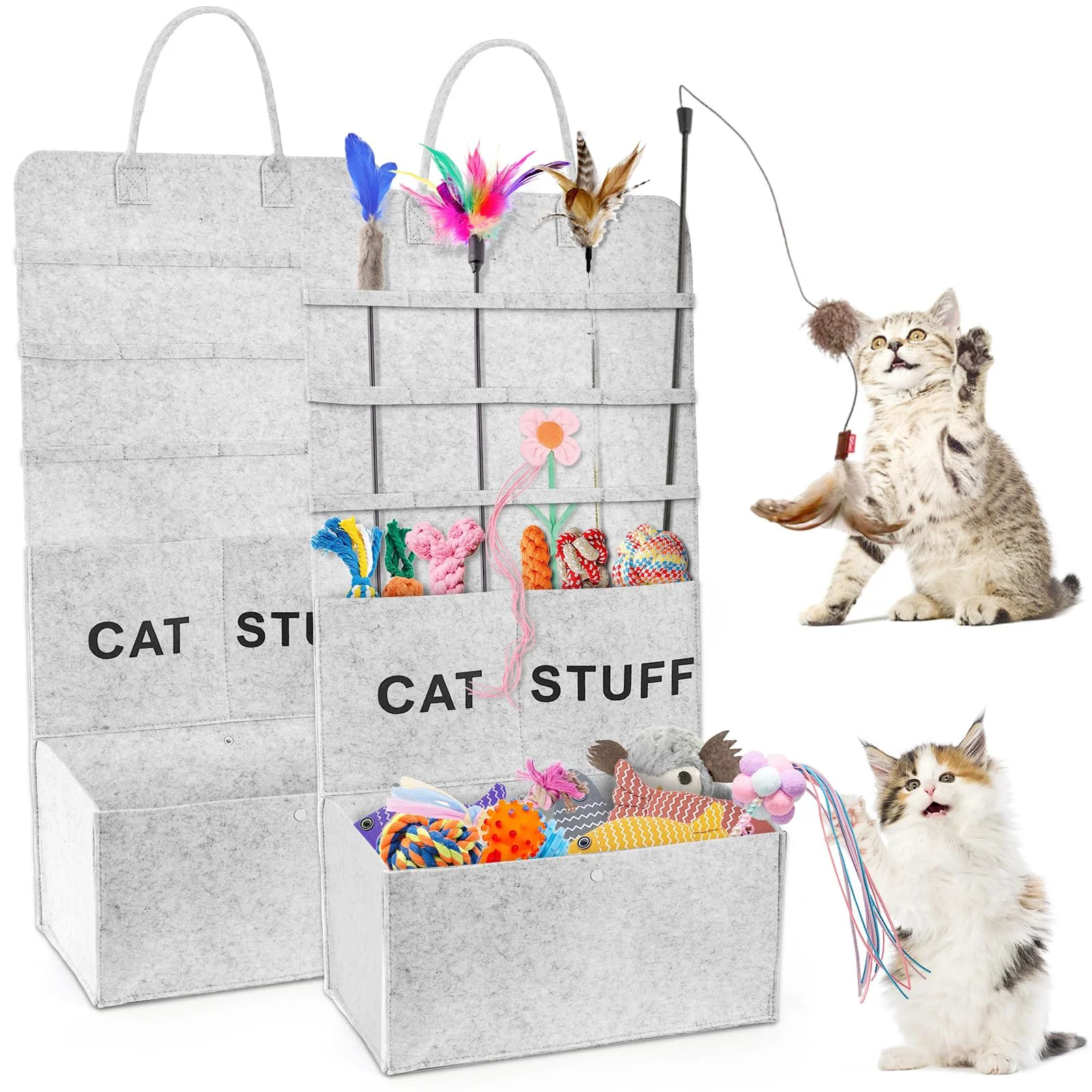 Sustainable ZAVOOS 2 Pack Cat Wand Toy Storage Bag – Hanging Organizer for Indoor Pet Toys Optimized