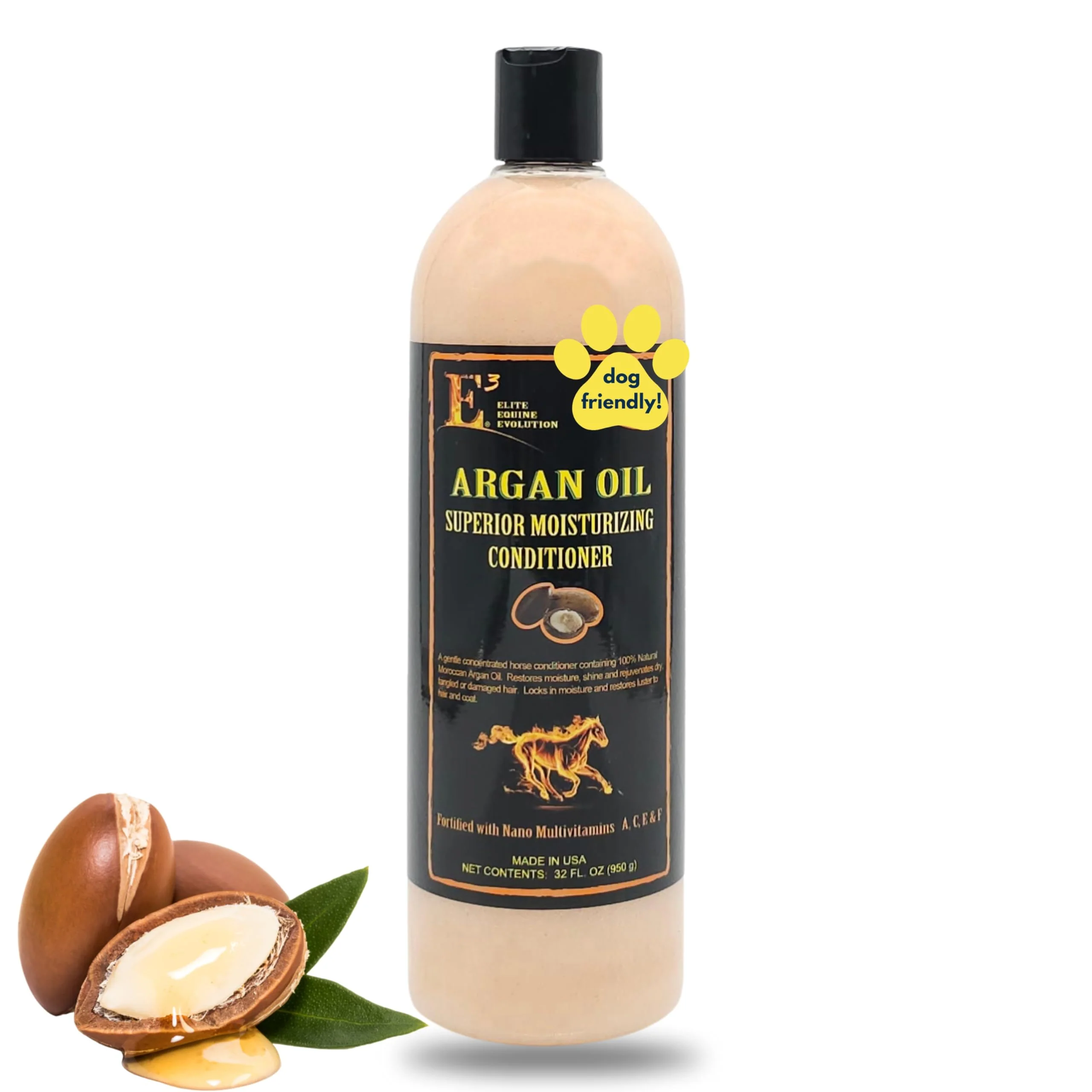 Premium E3 Argan Oil Conditioner — I for Dry Damaged Horse Hair 32 oz Leave-In or Rinse-Out Clean