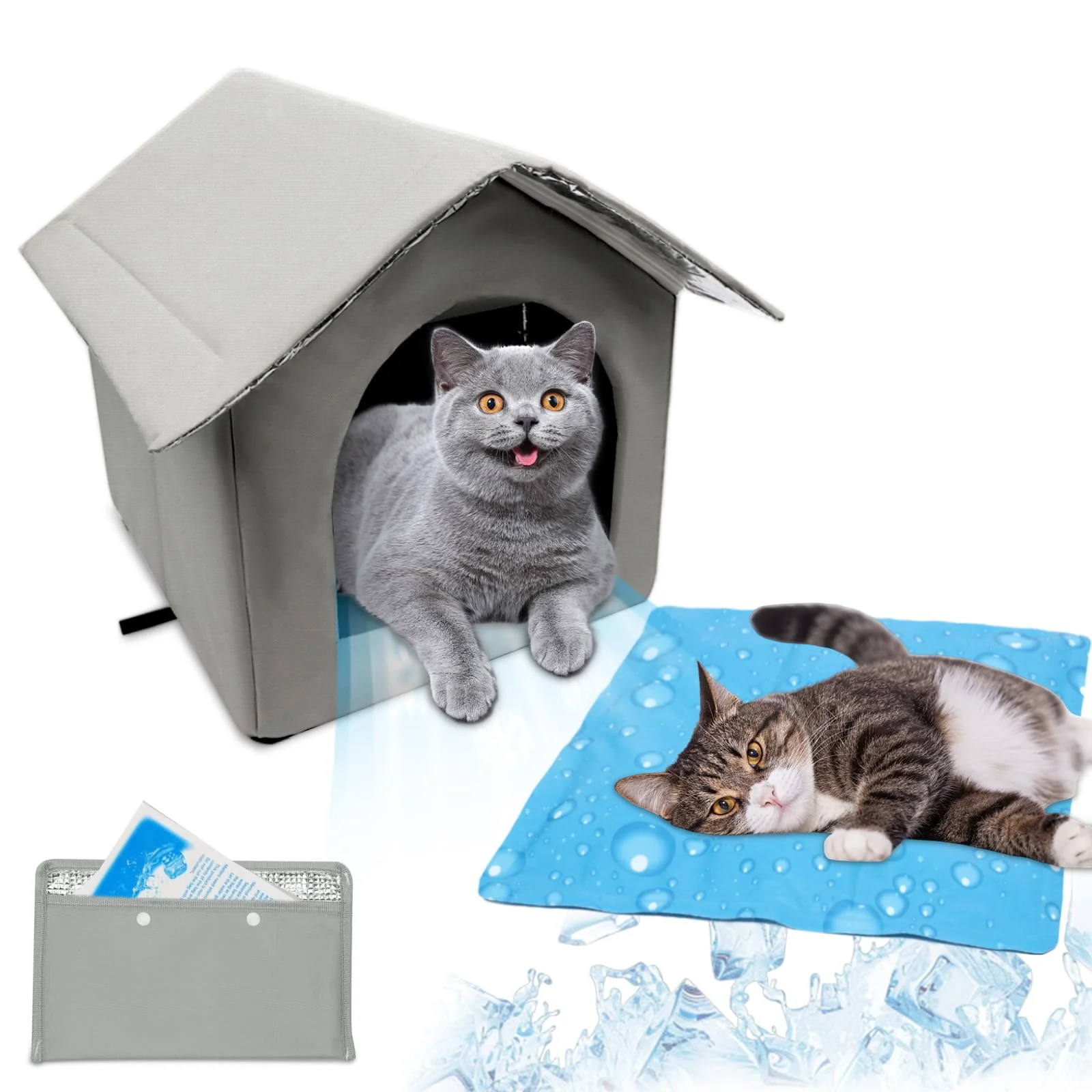 Responsible BluGun Indoor Cat House with Ice Pad — Foldable Cooling Shelter for Small Medium Cats Green Eco-Friendly