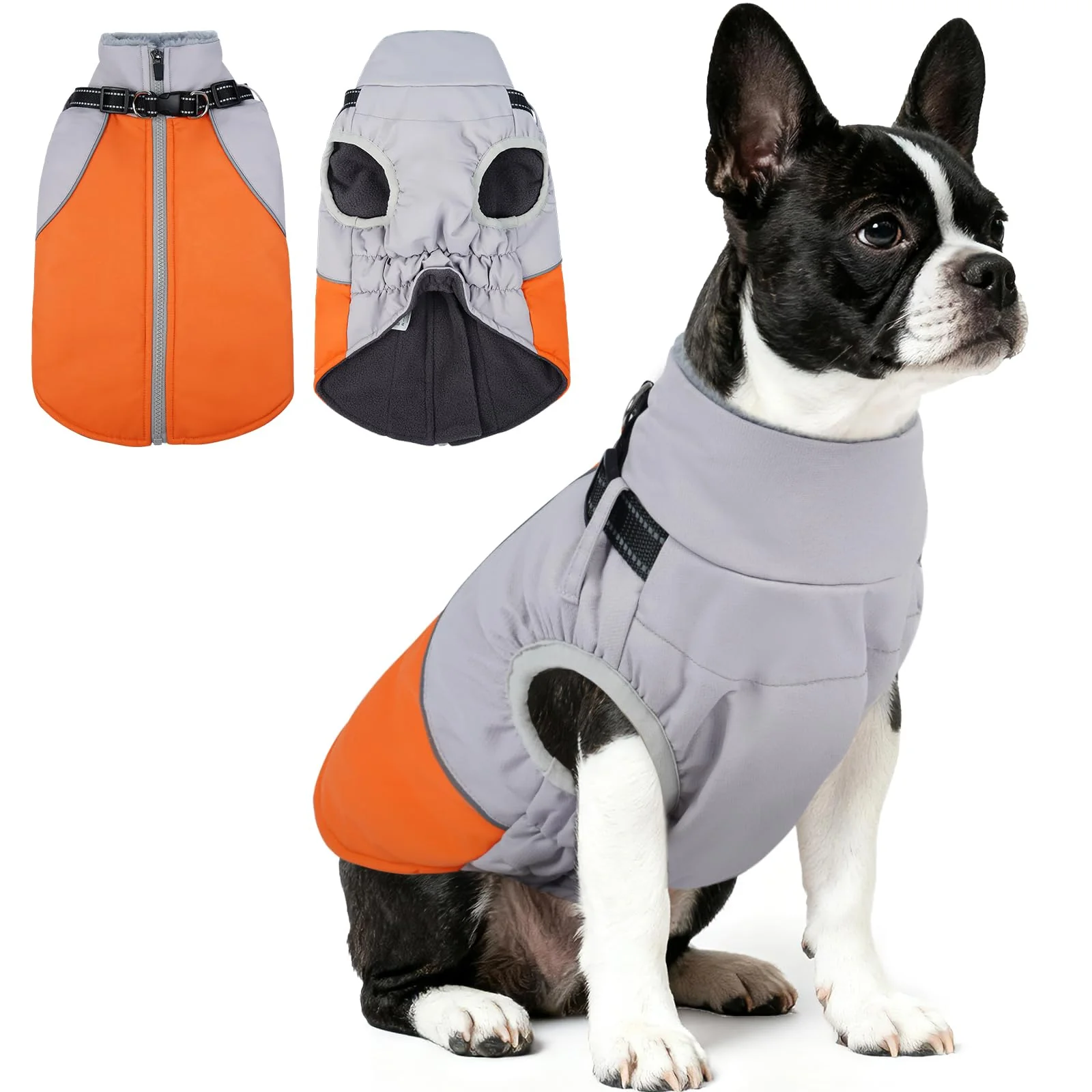 Advanced AuraPaw Small Dog Coat with Built-in Harness – Warm Water-Repellent Winter Jacket Orange S Relaxed
