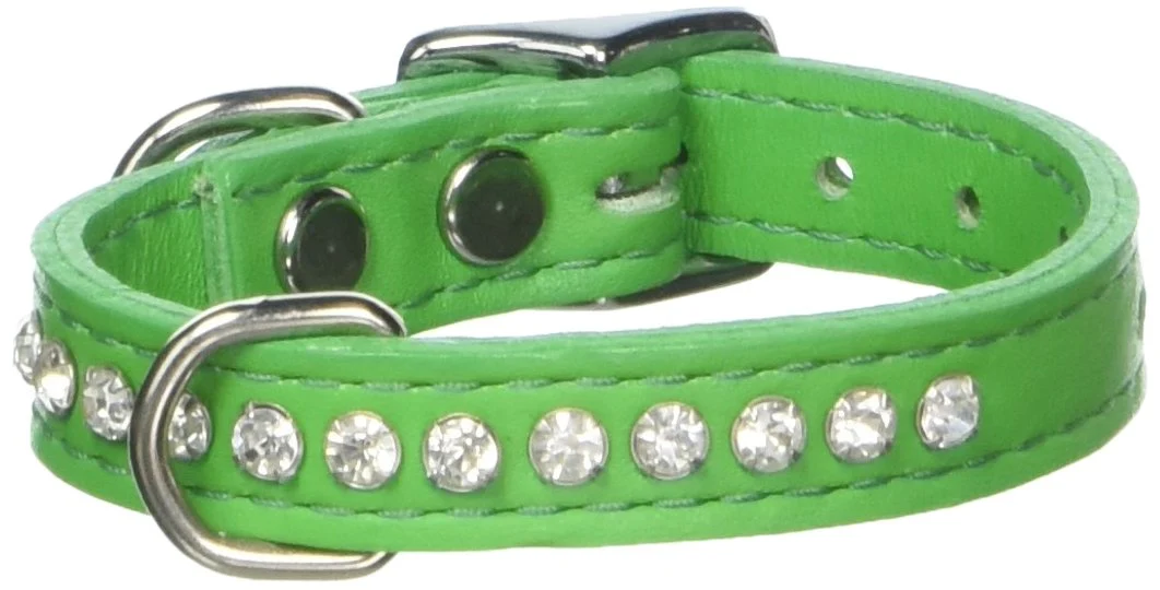 Casual OmniPet Signature Leather Crystal Dog Collar – Emerald Solid Grain Leather 6-8 Neck 10 Length Premium