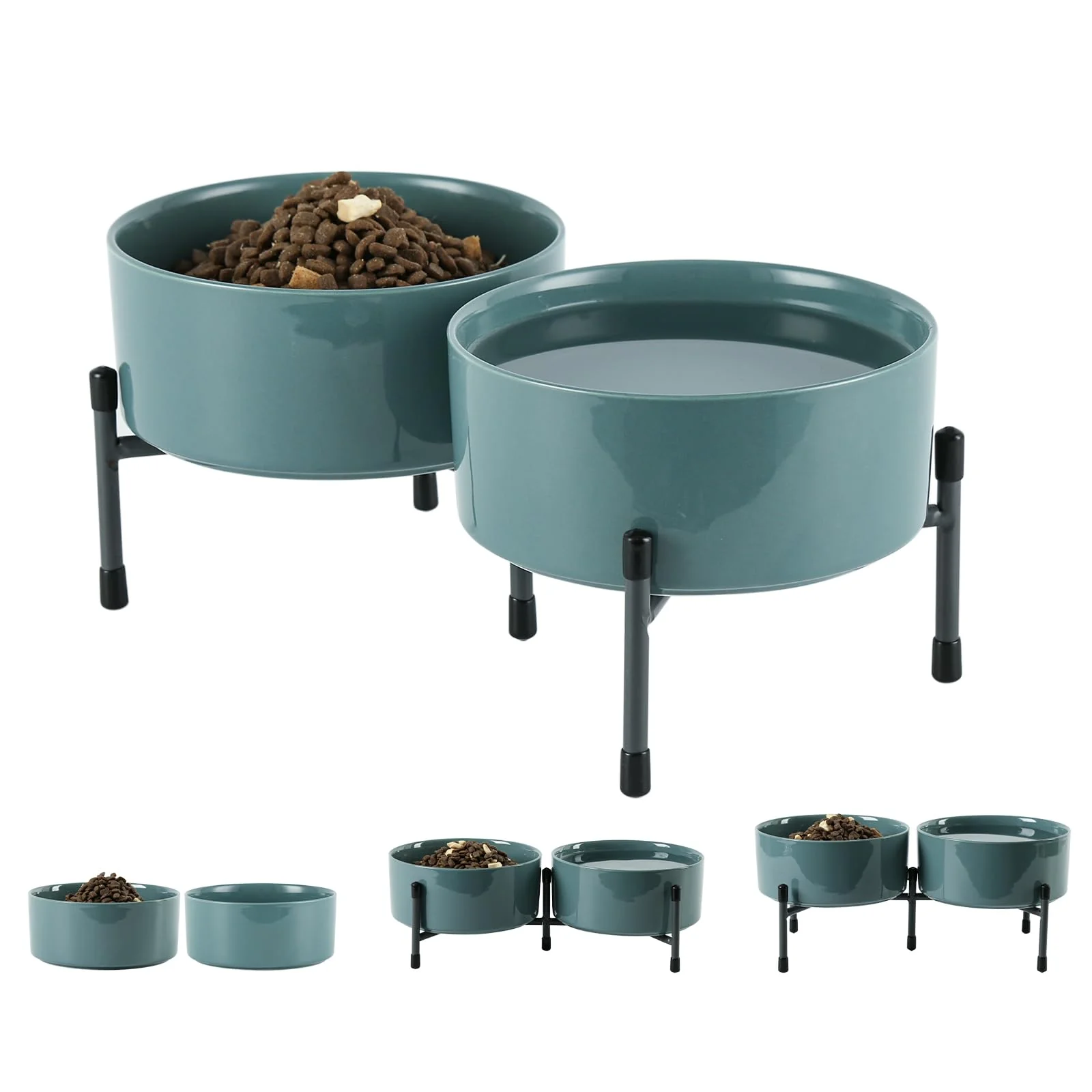 Lightweight TAMAYKIM 32 oz Ceramic Raised Bowls with Adjustable Stand – Blue Grey Set of 2 Easy-to-Use