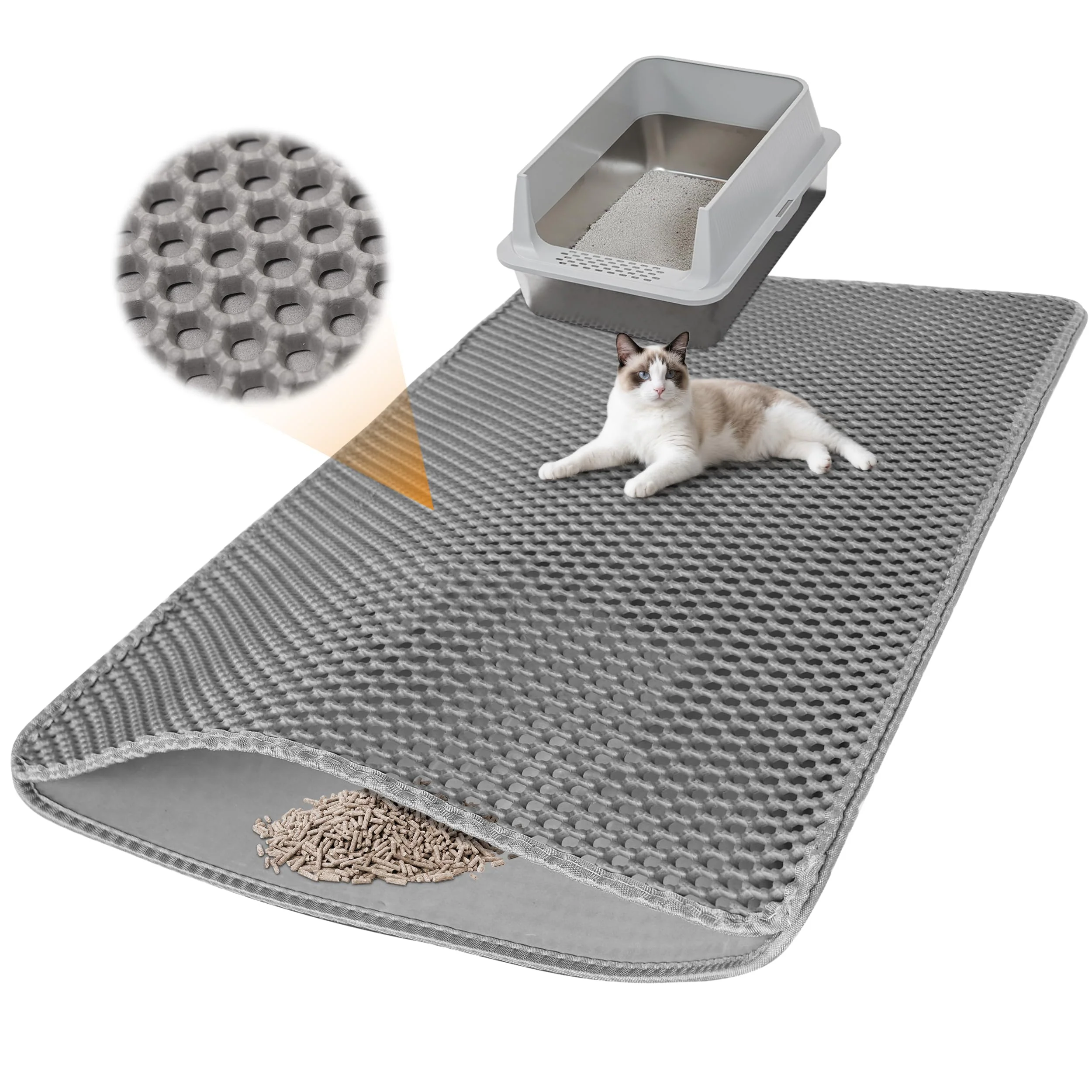 Fashionable Anywish Large Cat Litter Mat – 47×27.5 Double Layer Waterproof Non-Slip Grey Stylish