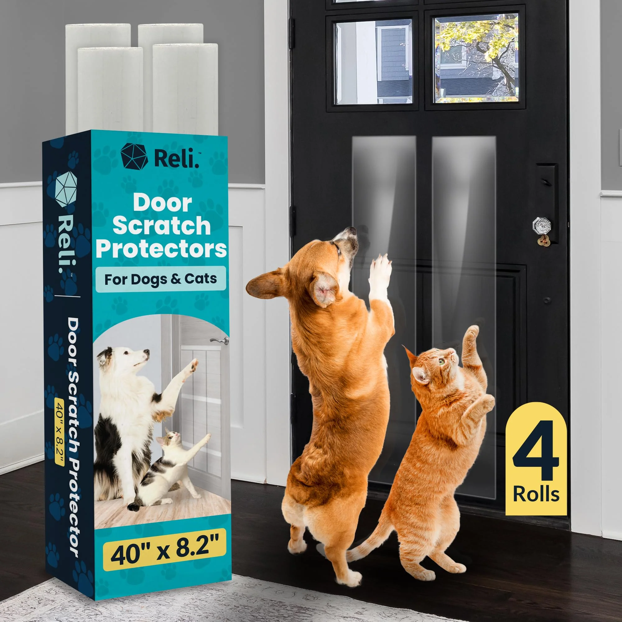 Sustainable Reli. Door Protector from Dog Scratching 4 Pack 40×8.2 Inches Clear Durable Anti-Scratch Shield for Pets Specialty