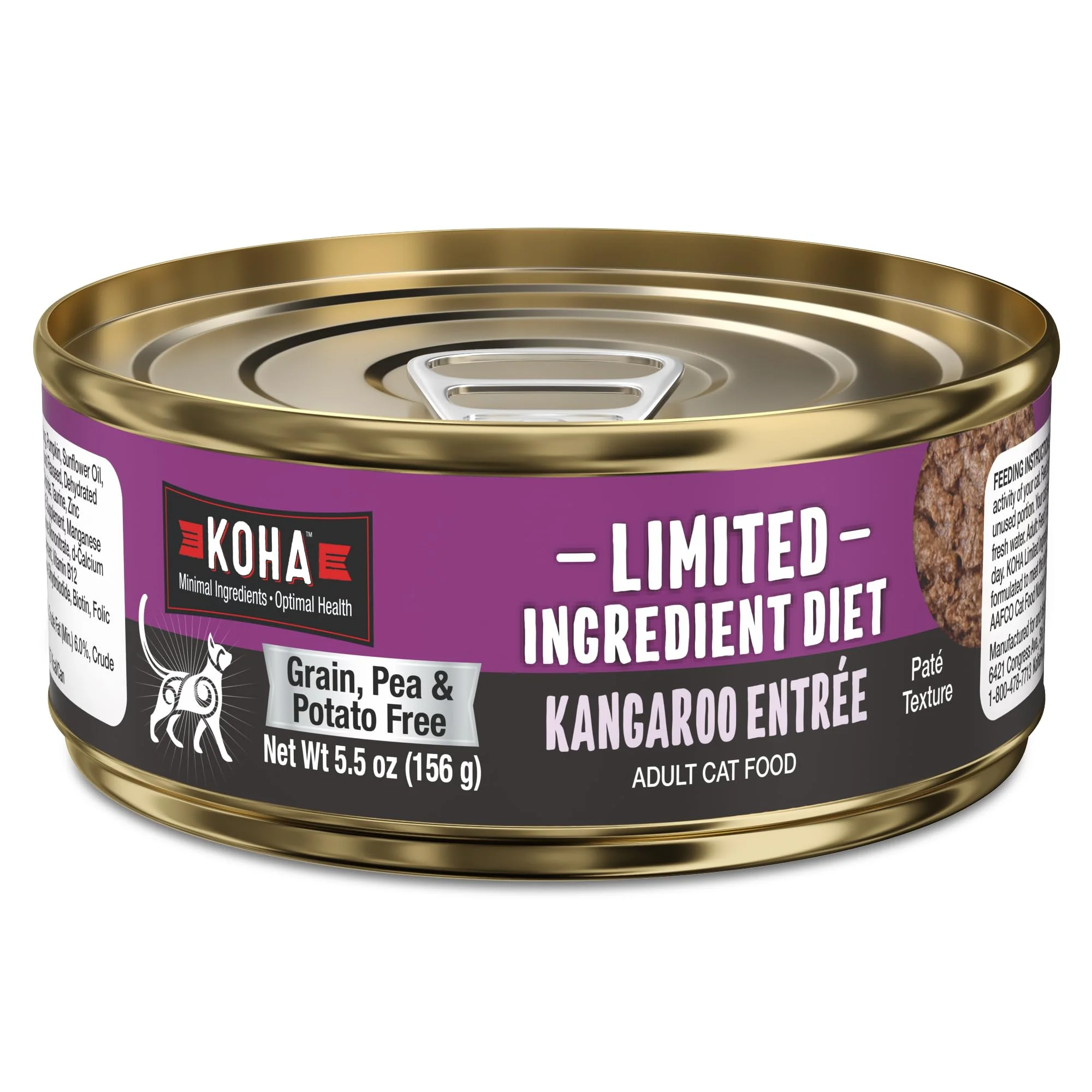 Carefully Designed KOHA Kangaroo Paté for Cats — Limited Ingredient Diet Single Meat 5.5 oz Trial Pack 3 Cans Responsible