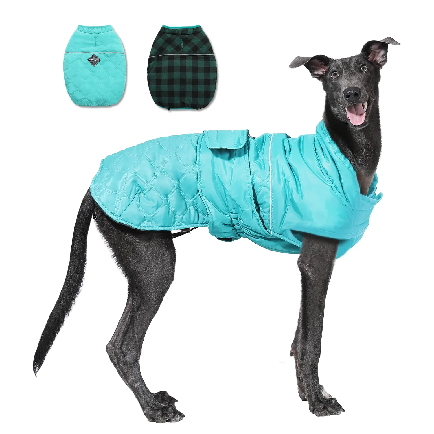 Exclusive PAWZ Road Dog Winter Coat – Reversible Water-Repellent 3XL Green Plaid Artisan