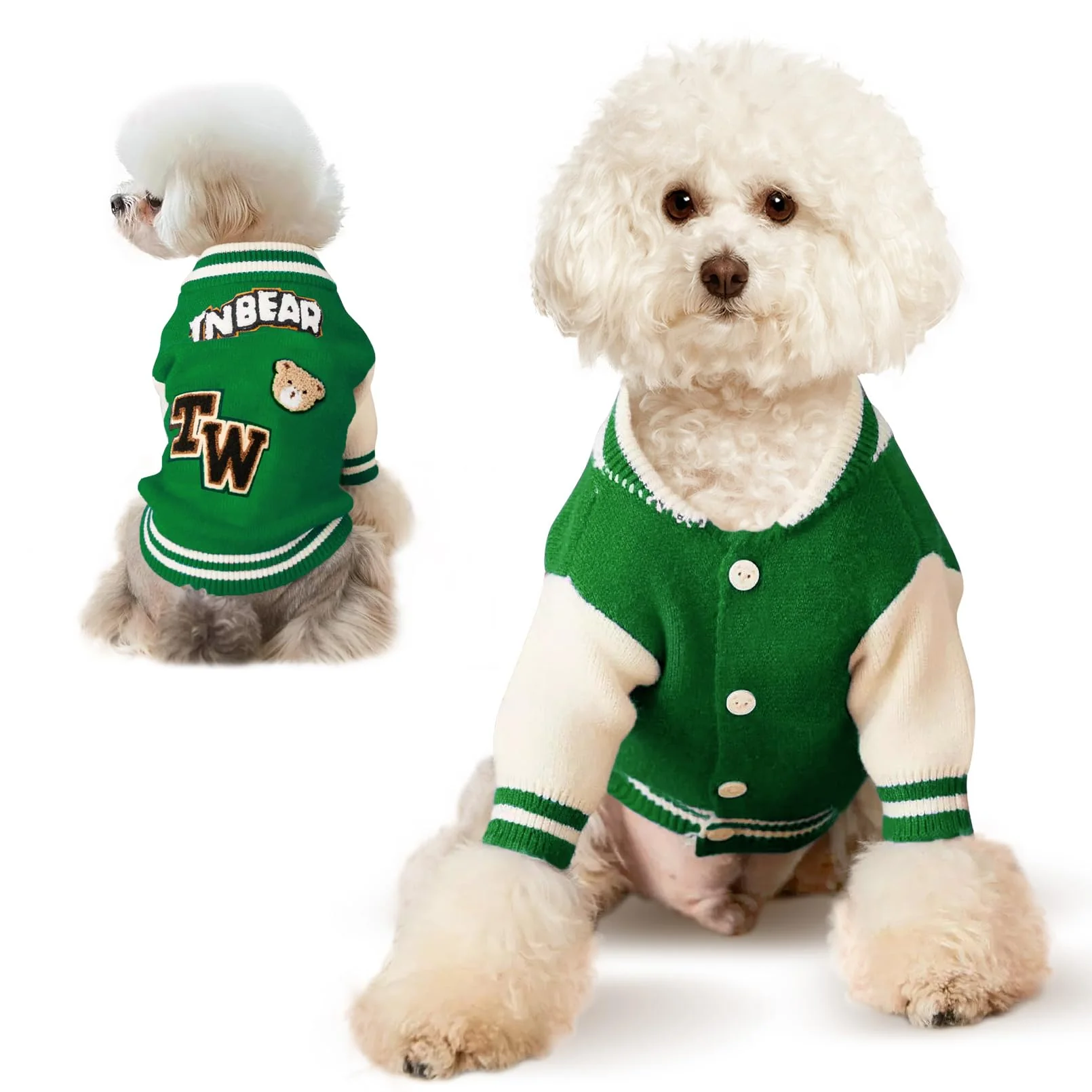 Convenient Qincycle Small Dog Sweater Sweatshirt – Winter Green Bear Design M Cozy Knit for Puppies Modern