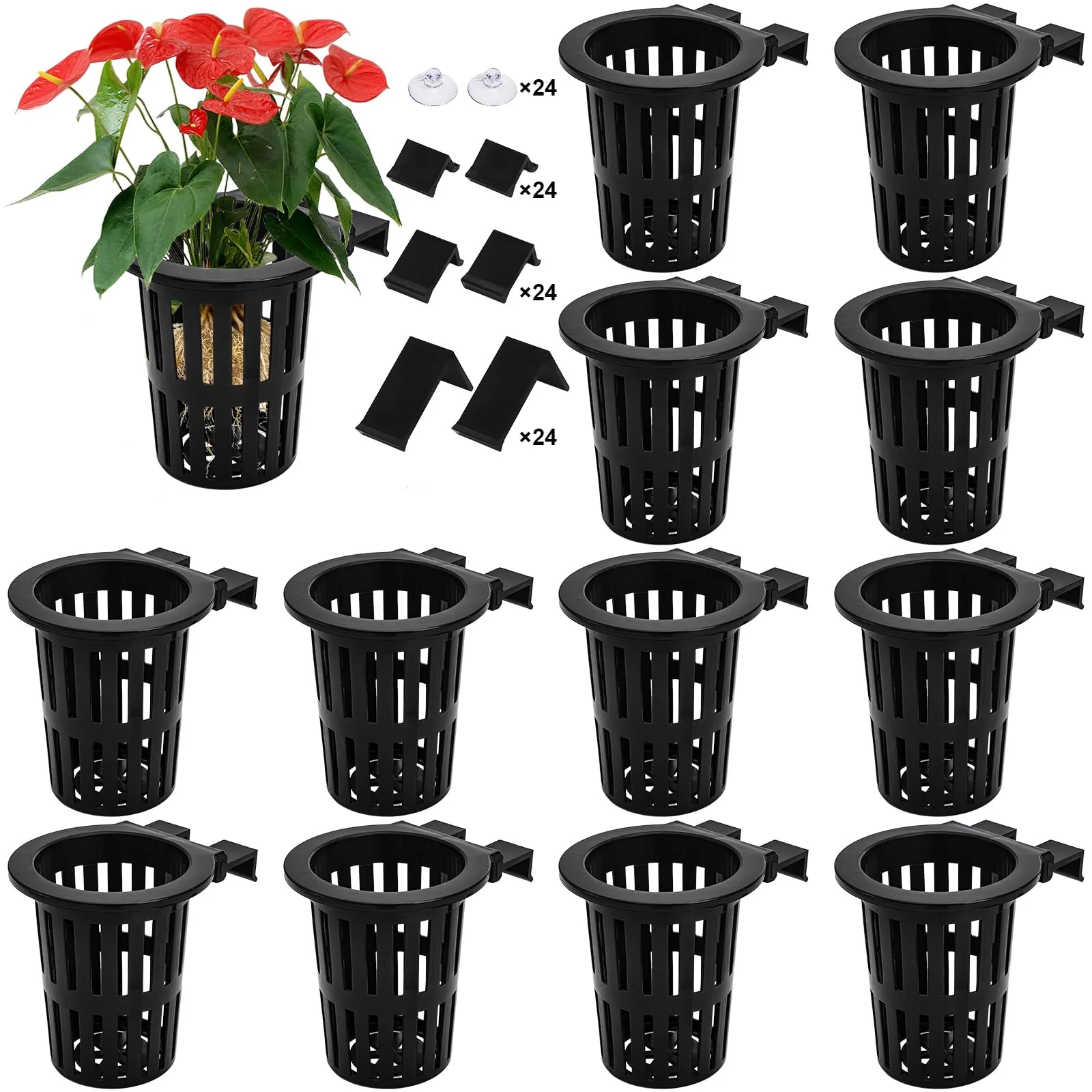Unique Lawei 12-Pack Aquarium Plant Holders with 3-Size Hooks Suction Cups Large Hanging Aquarium Planters Pure