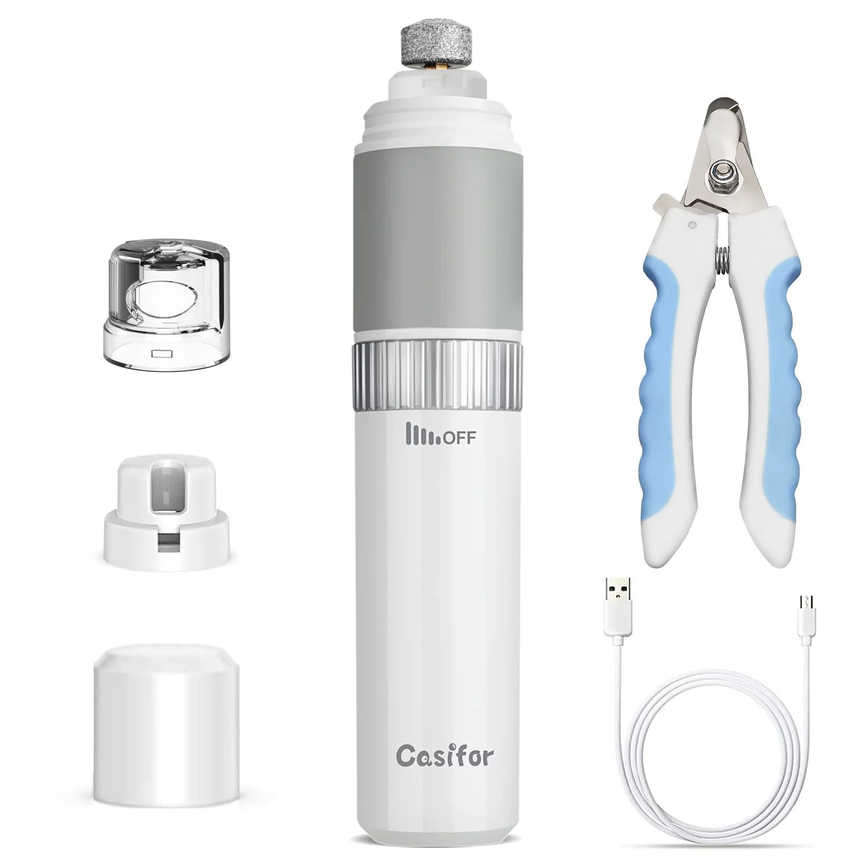 Solid Casifor Dog Nail Grinder Clippers — Quiet Stepless Speed USB Rechargeable 10h Run Time Relaxed
