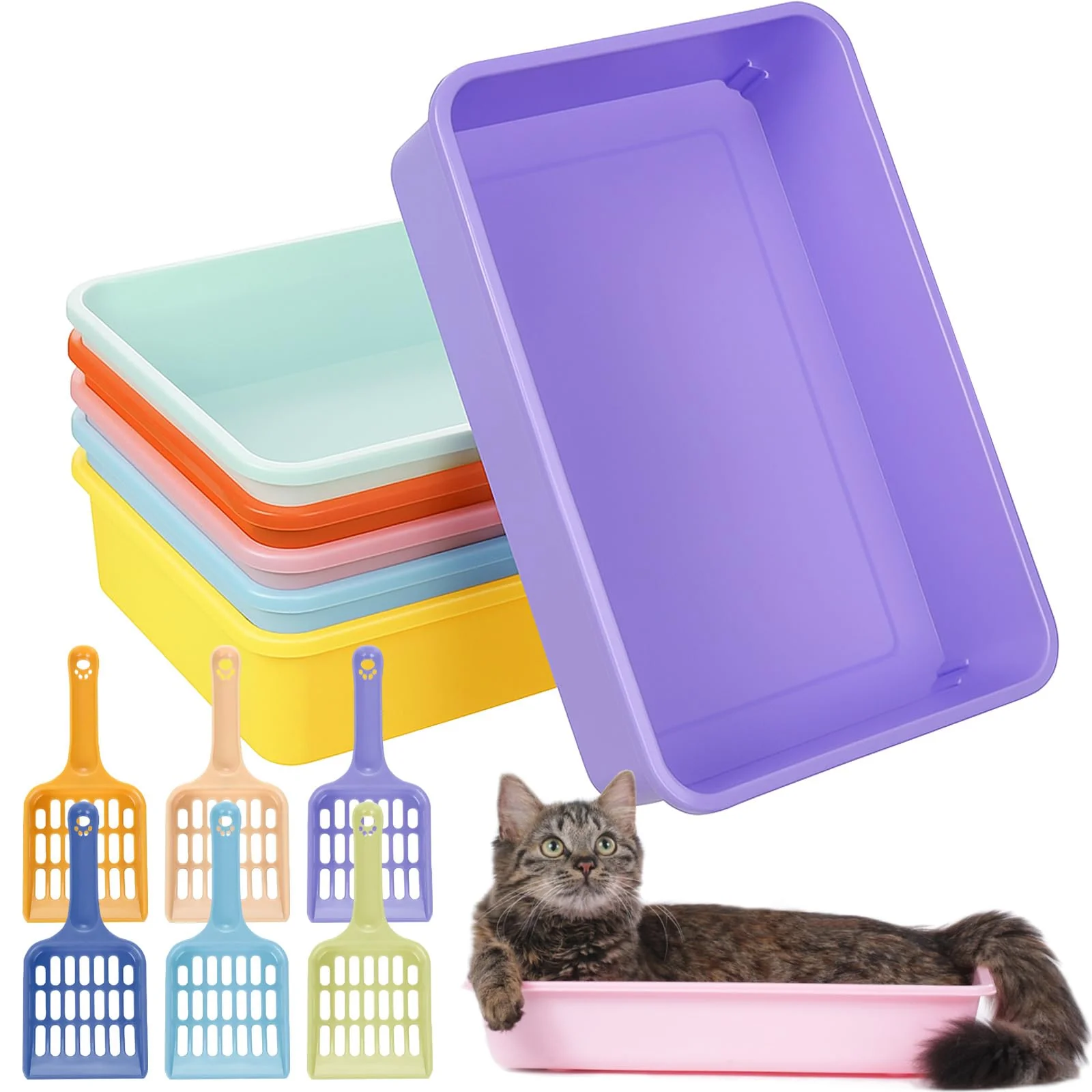 High-Performance Ysglory 6-Set Small Pet Litter Box Kit — 12.3 x 8.5 x 2.7 in with Scoop Fine