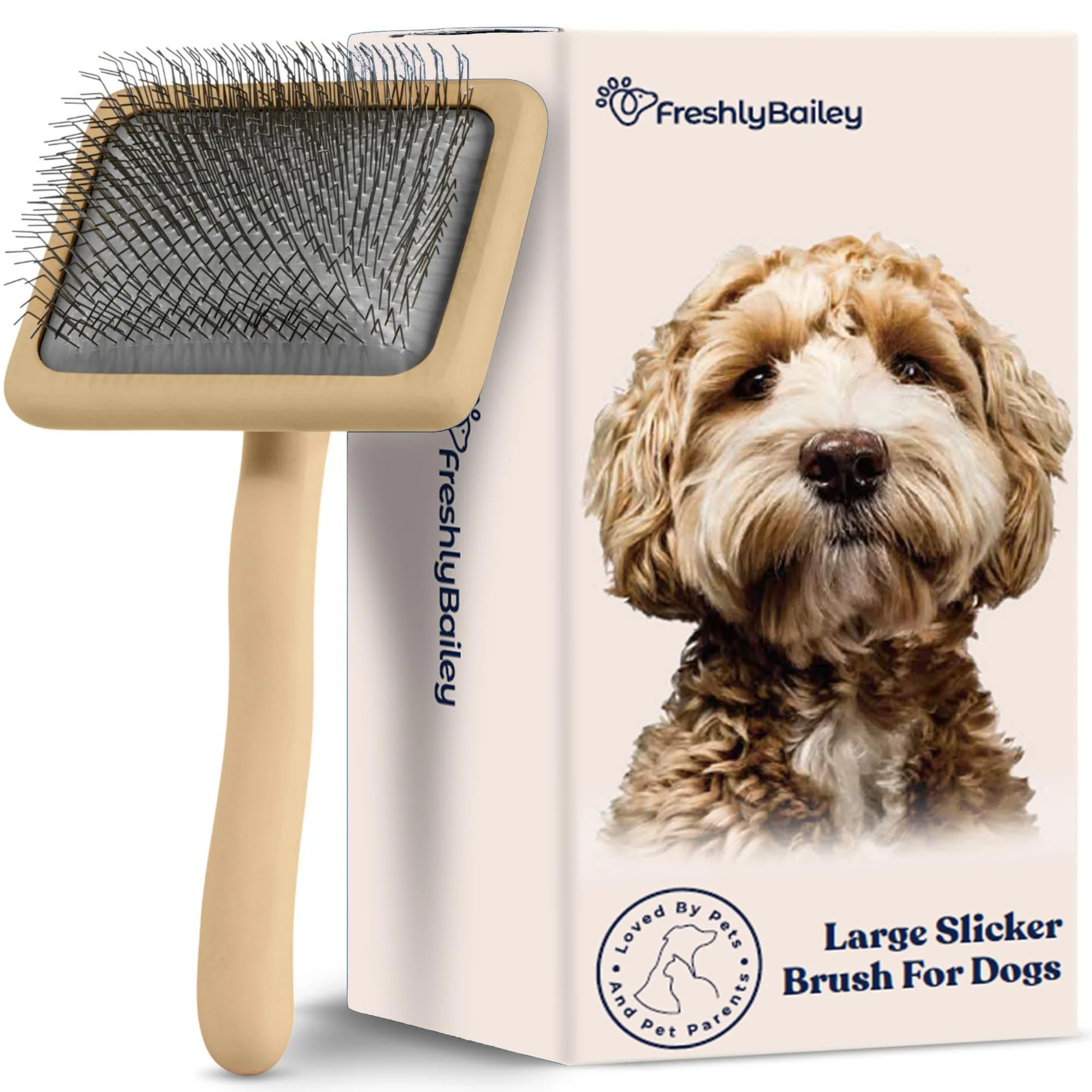 Premium Freshly Bailey Doodle Slicker Brush – Detangle Brush Fluff Goldendoodles Poodles Medium–Long Coats Solid