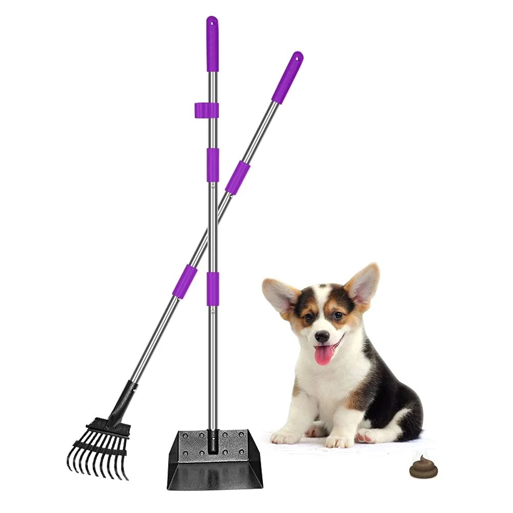 Smart QiMH Upgraded Dog Pooper Scooper – Extra Large Adjustable Stainless Steel Tray Rake Set Unique