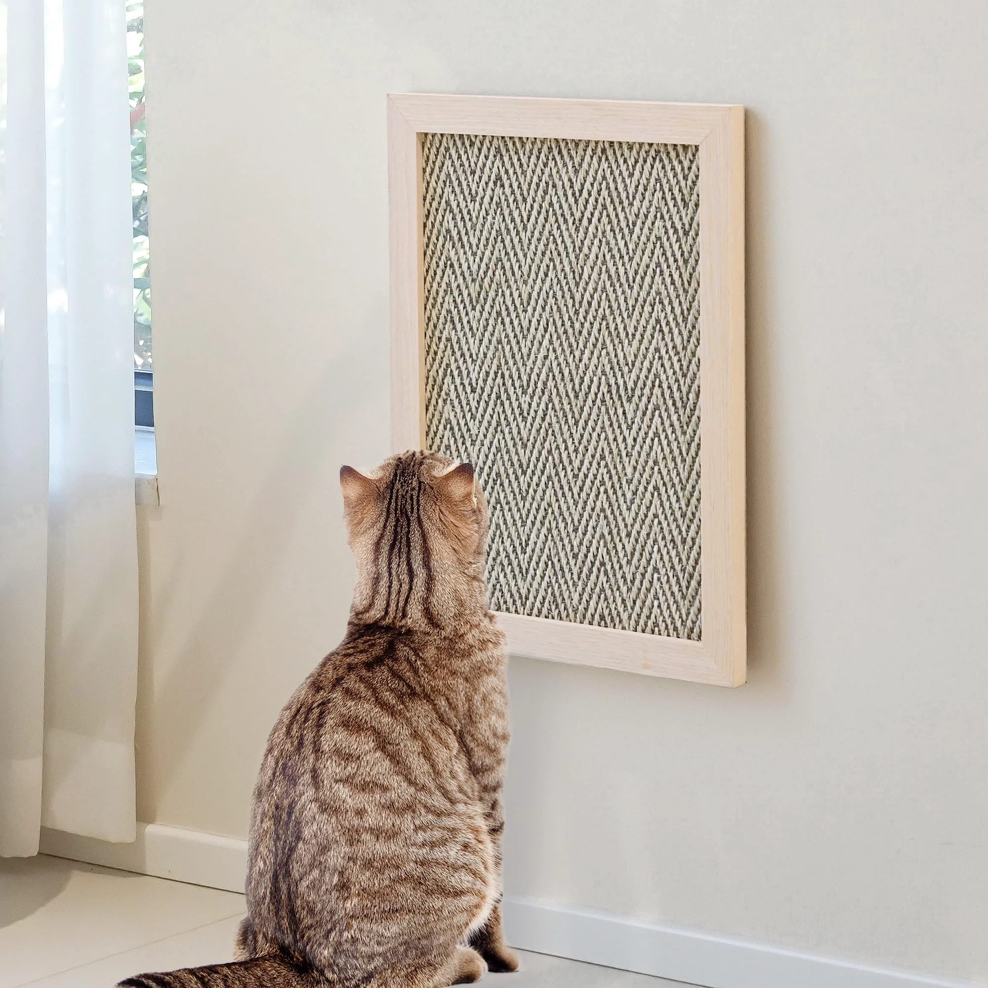 Breathable PETKARAY Wall Cat Scratcher – Vertical Sisal Scratch Pad with Wood Frame Optimized