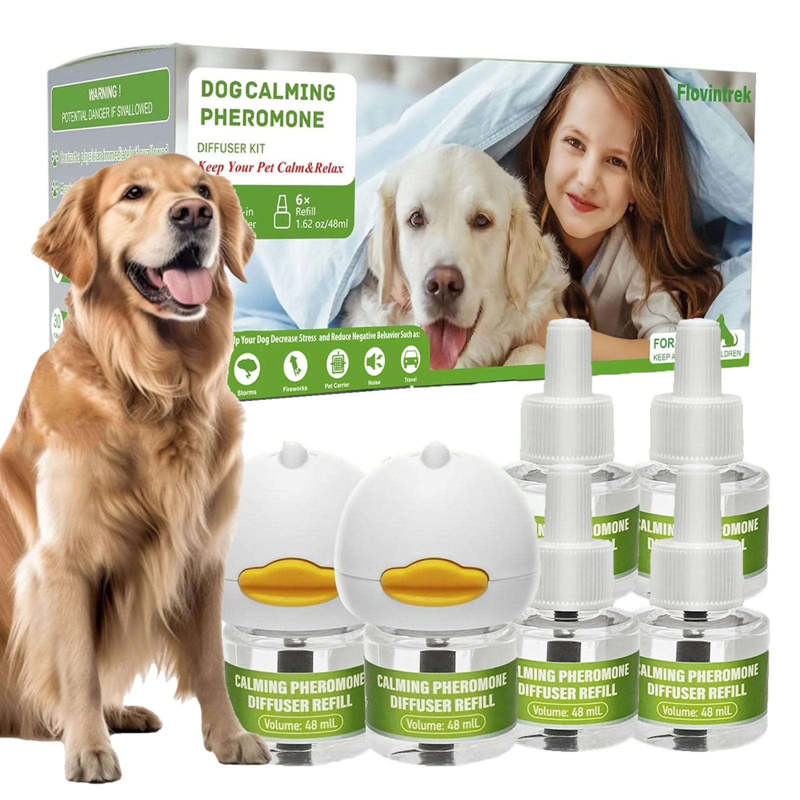 Smooth Flovintrek 8 Pack Dog Calming Diffuser Pro Kit – Pheromone Diffuser for Anxiety Indoor Stress 2 Diffusers 6 Refills Responsible