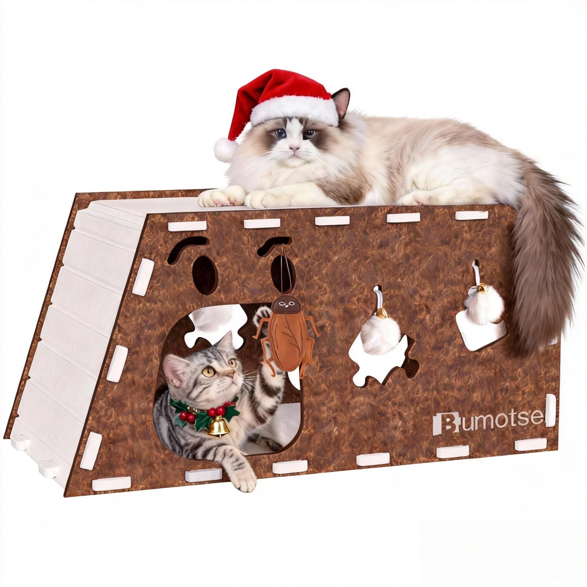 Easy-to-Use BUMOTSE Cat Bed Cave House for Indoor Cats — Quiet Felt Tunnel Scratch-Resistant Safe