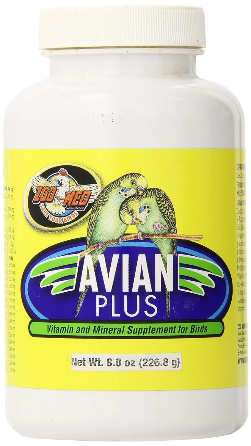 High-Grade Zoo Med Avian Plus Bird Vitamins – Calcium-Based Supplement for Birds 8-ounce Recyclable