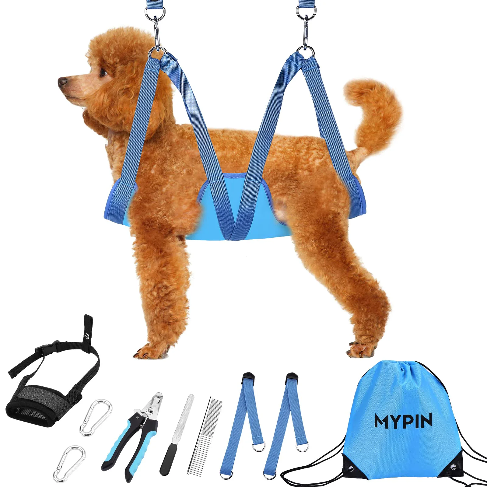 Quality MYPIN Dog Grooming Hammock – Adjustable Pet Grooming Harness Size S with Nail Tools Secure