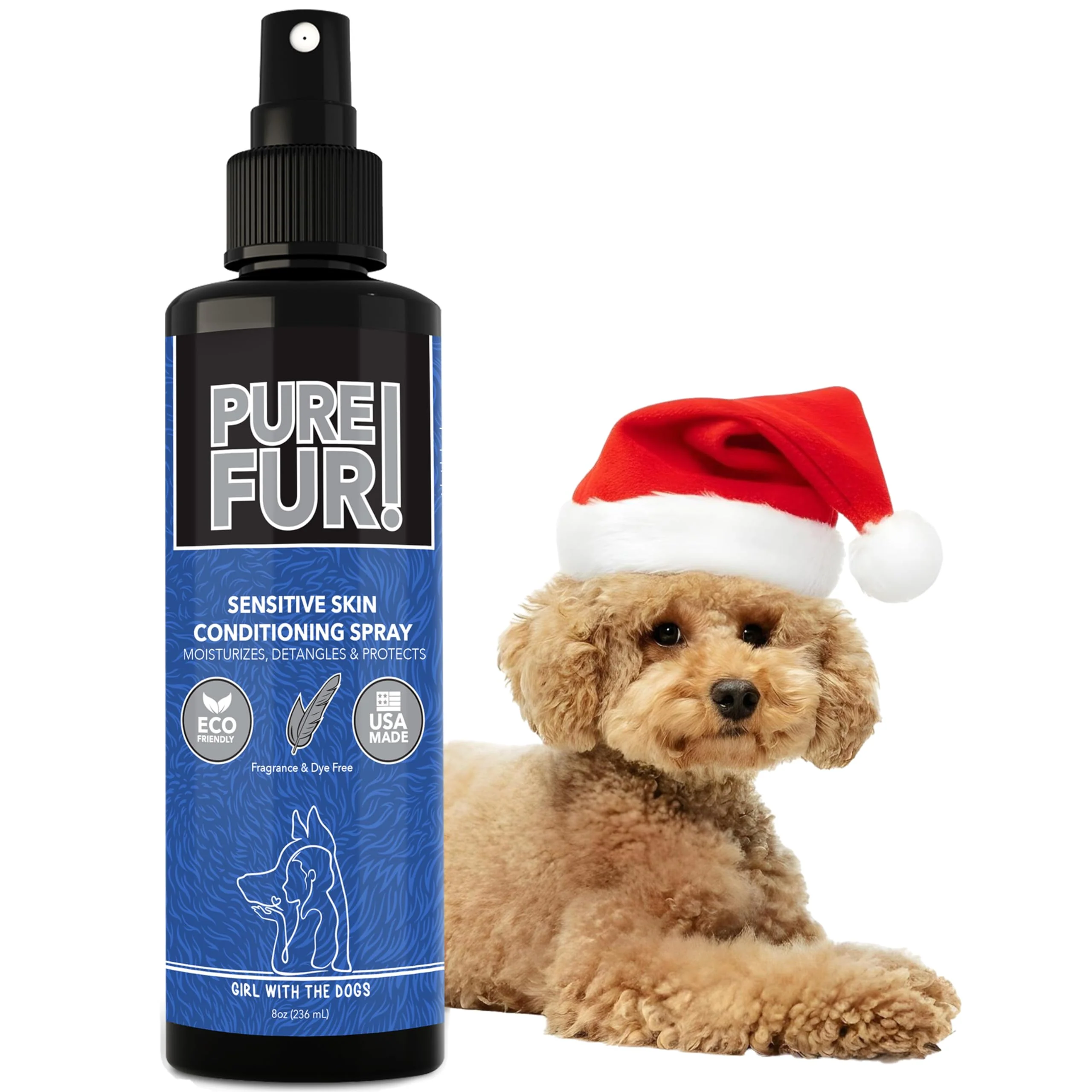 Versatile Pure Fur by Girl With The Dogs – USA Made Sensitive-Skin Pet Conditioning Spray 8 oz Smooth