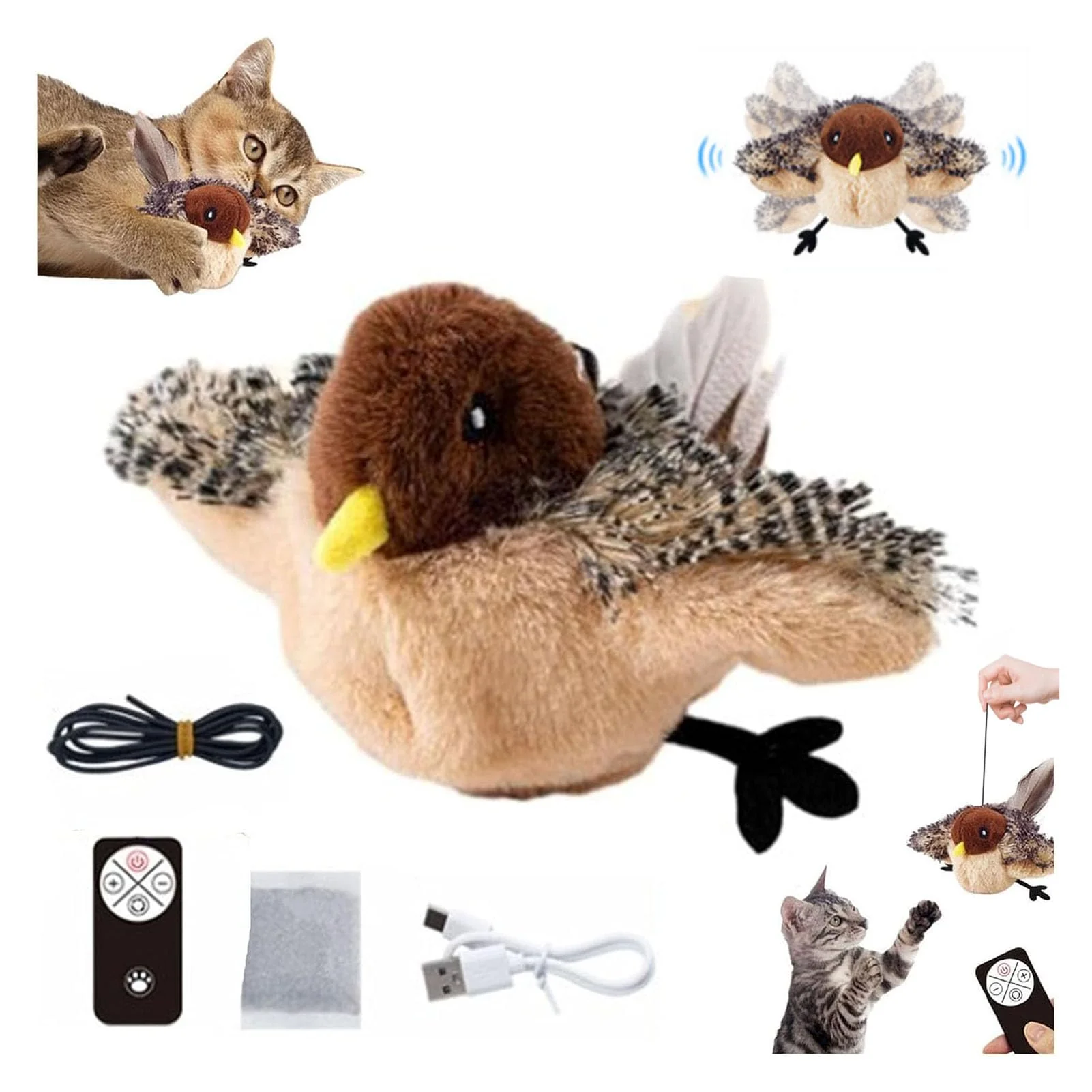 Contemporary Generic Flying Bird Cat Toy with Flapping Wings Chirping Sounds – Interactive Indoor Cat Toy Next-Generation