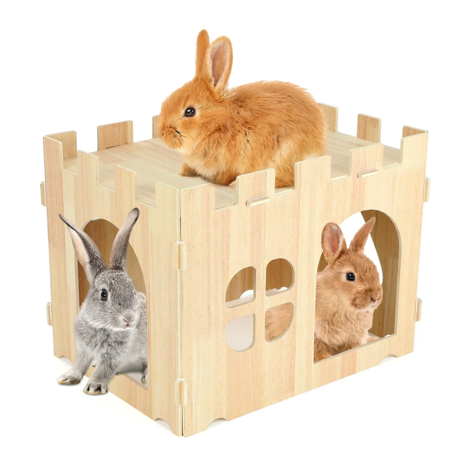 Efficient BWOGUE Large Wooden Rabbit House Hideouts – Detachable Bunny Castle for Indoor Small Pets Classic