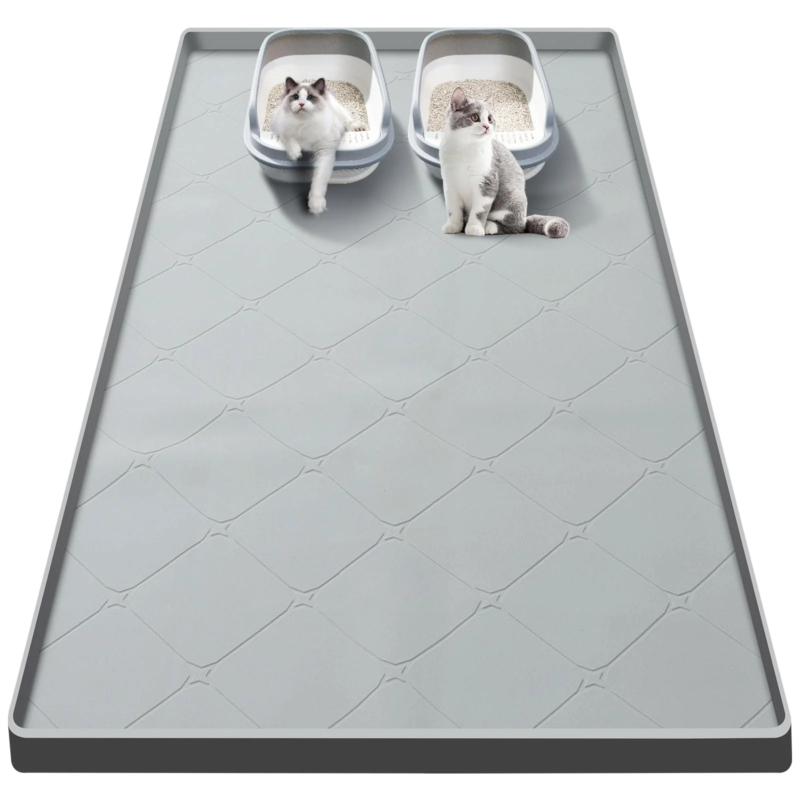 Sophisticated Ondware Large Cat Litter Mat 40×22 in — Waterproof Silicone Floor Protector Gray Official