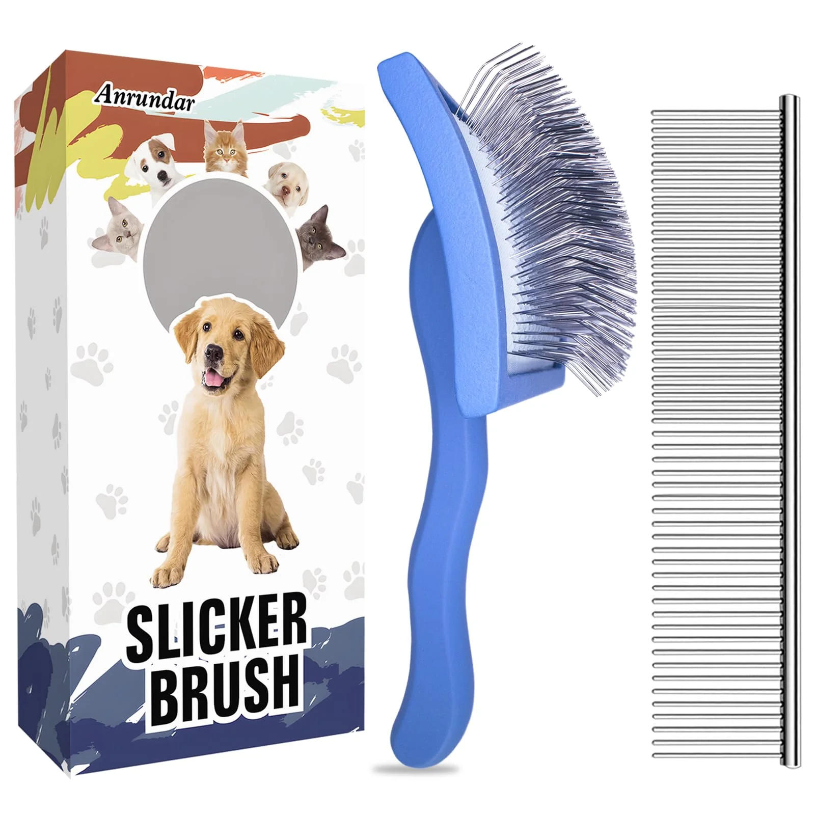 Professional Anrundar Dog Slicker Brush – Large Blue for Goldendoodles Poodles Labradoodles Outstanding