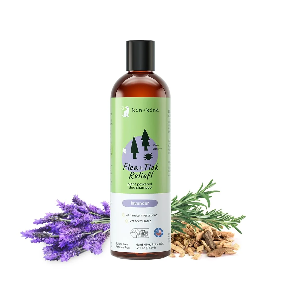 Original kin kind Flea and Tick Shampoo for Dogs – Vet Formulated Plant-Powered Coconut Olive Oil – Lavender Scent – Made in USA 12 fl oz World-Class