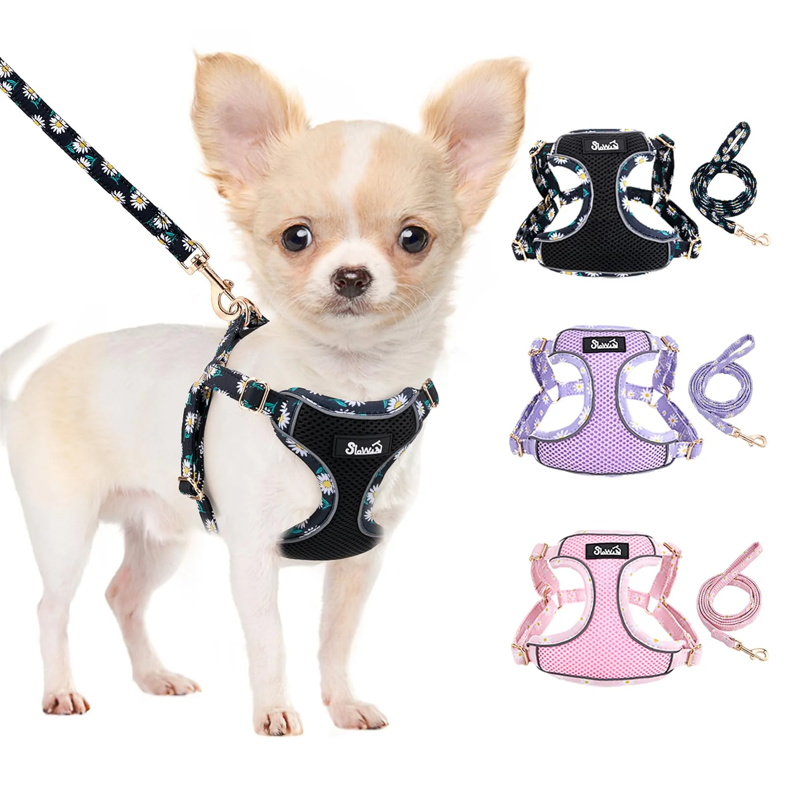 Artisan SlowTon Small Dog Harness – No-Pull Lightweight Mesh Vest Leash Set XXS XS Small Medium Black Original