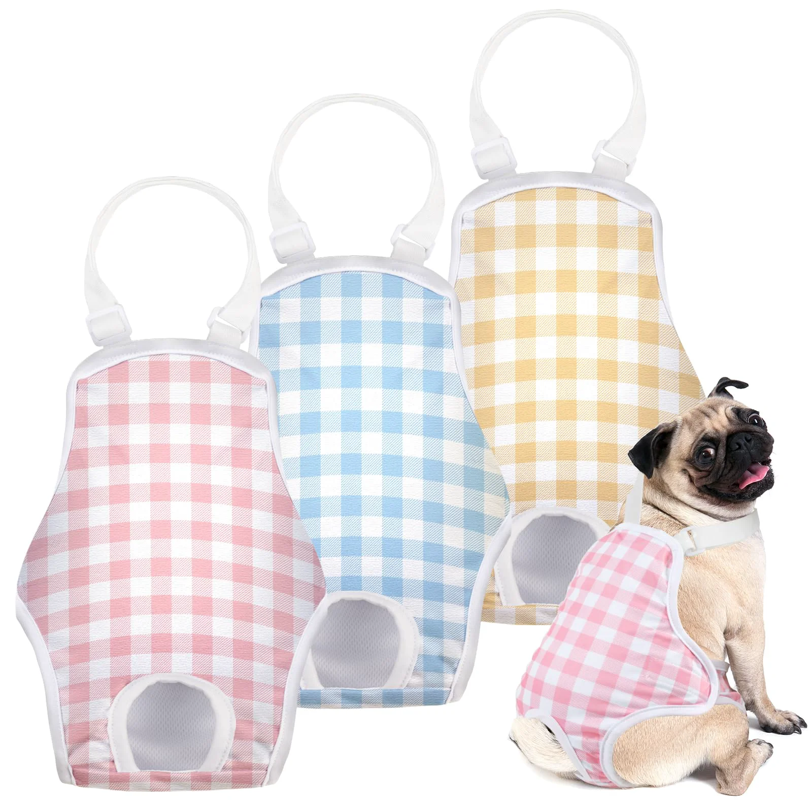 Trendy MICOOYO Dog Diaper Onesie Striped – Adjustable Suspenders Washable 3-Pack Classic
