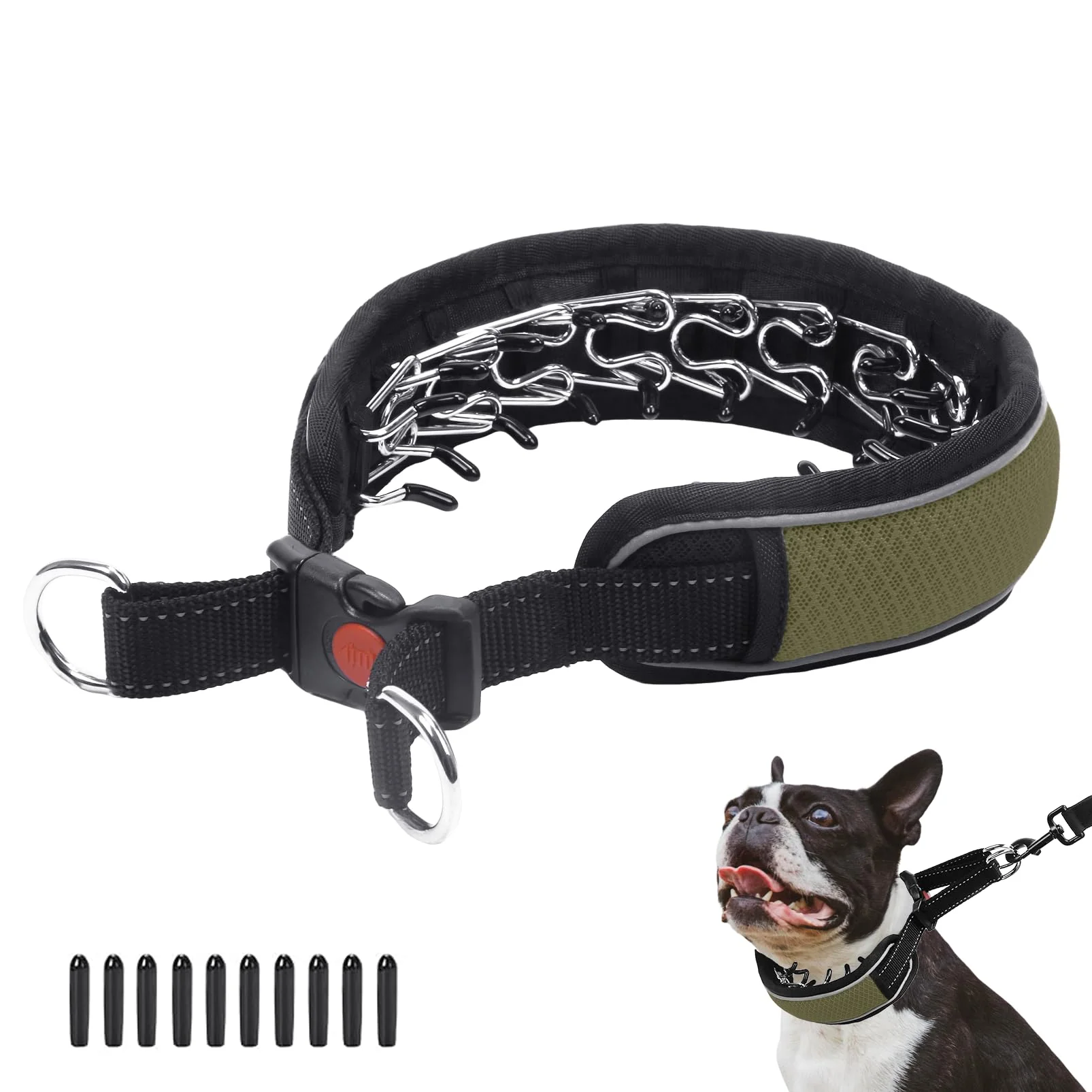 Dependable AaufiLux Martingale Dog Collar — Reflective No-Pull Training 2-Inch Wide Army Green Fashionable