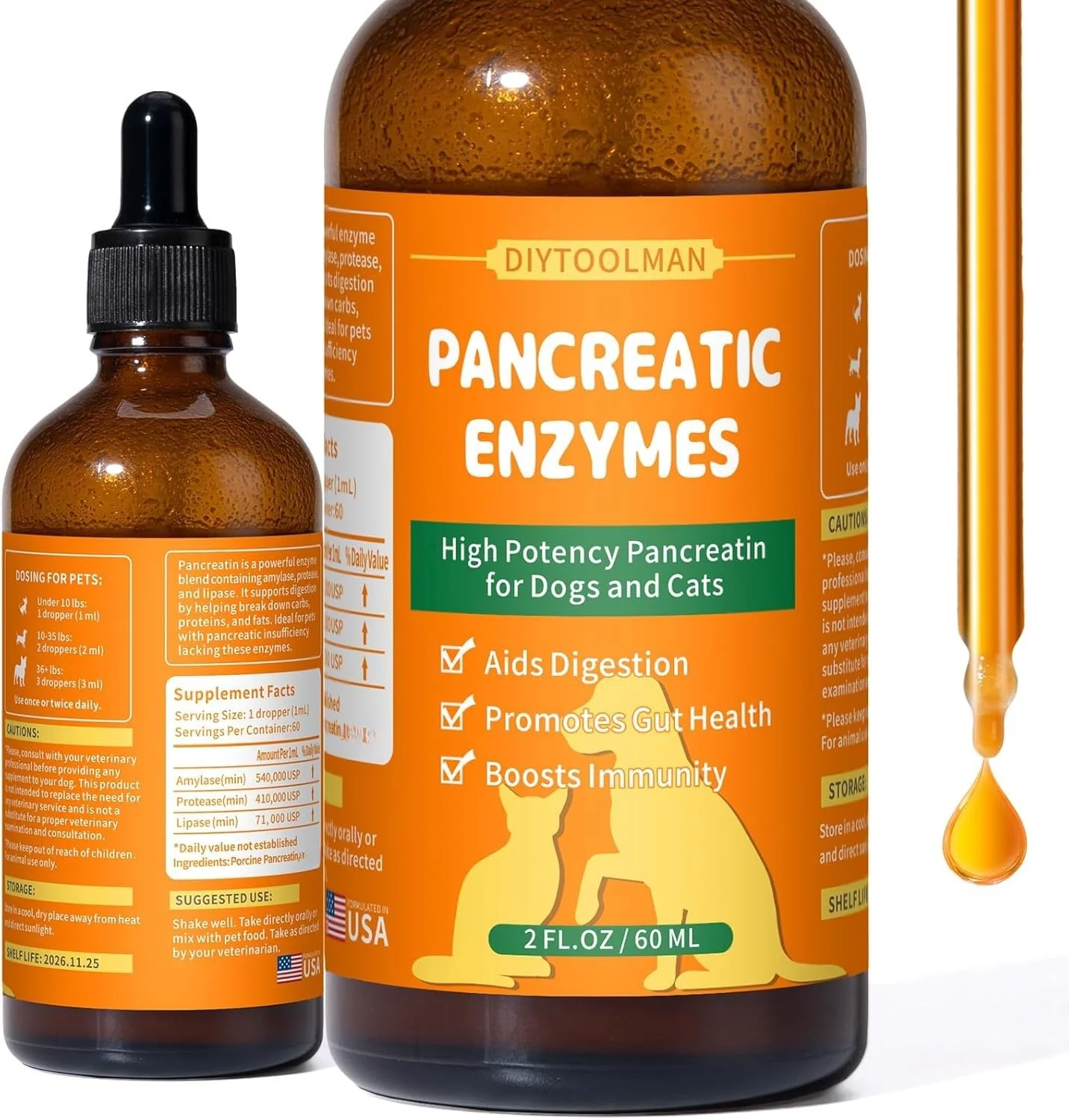 Professional diytoolsman pancreatic enzymes for dogs – epi support and digestive health 2 fl oz liquid Clean