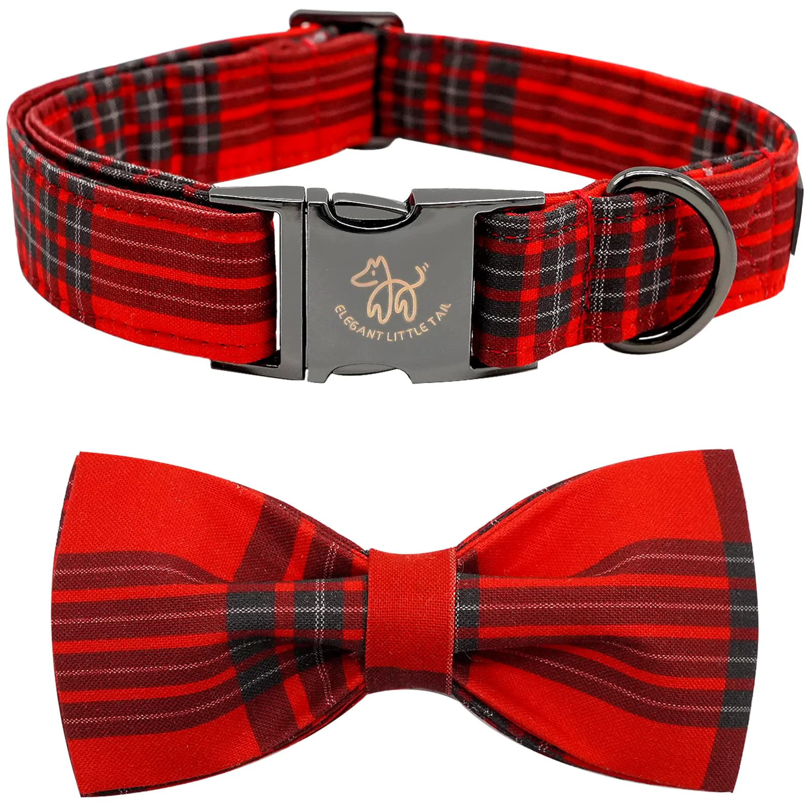 Dependable Elegant Little Tail Dog Collar with Bow — Christmas Plaid XL Adjustable for Large Dogs Advanced