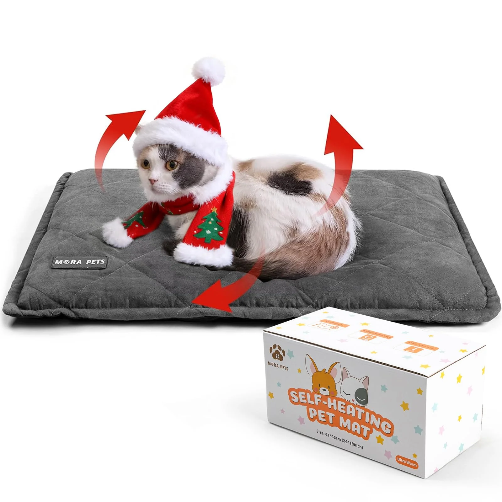 Elite Mora Pets Self-Heating Cat Bed – 24 x 18in Self-Warming Removable Cover User-Friendly