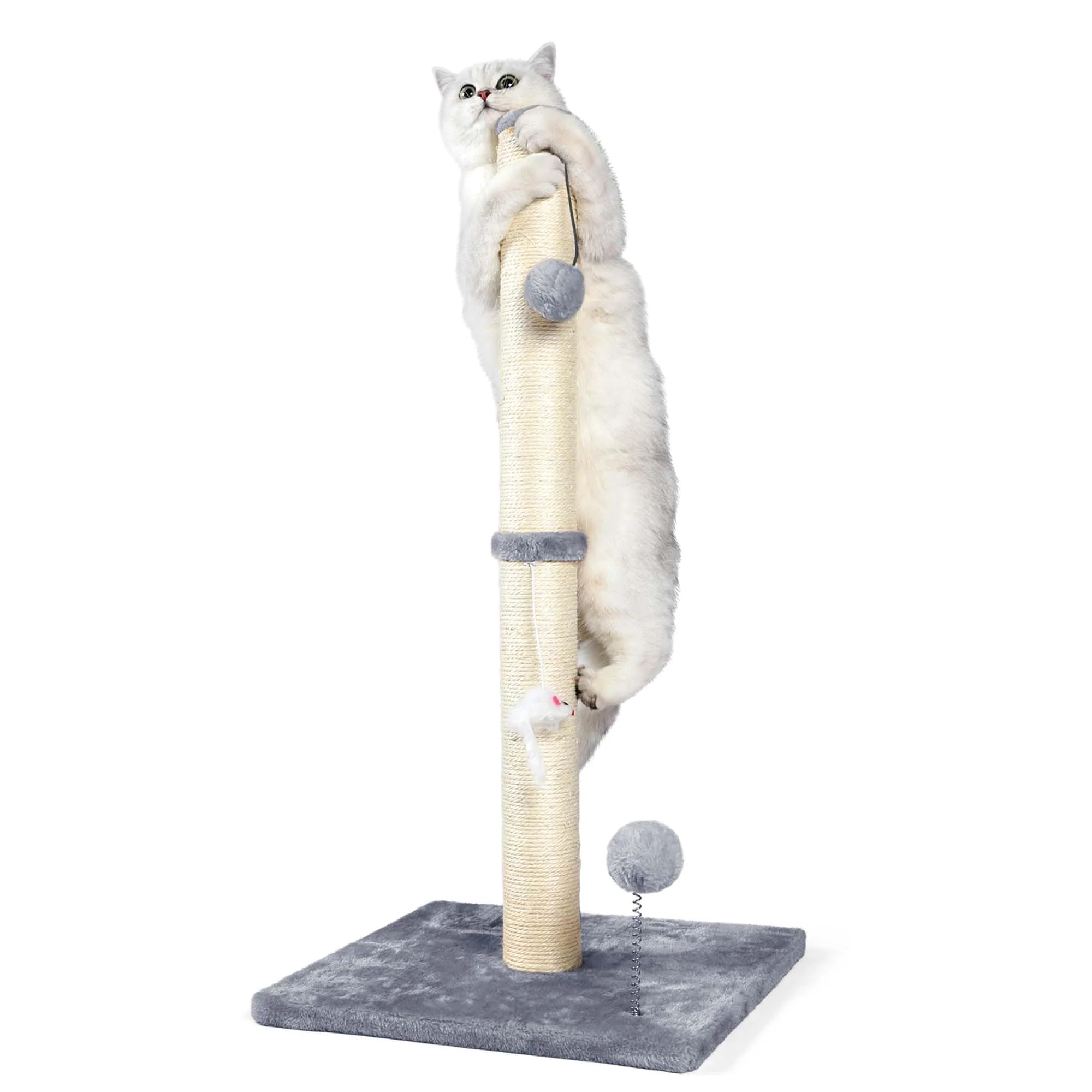 Healthy ANWA 32-Inch Tall Cat Scratching Post – 3-in-1 Indoor Cat Furniture with Plush Toys Premium Sisal Stable Base Gray Green