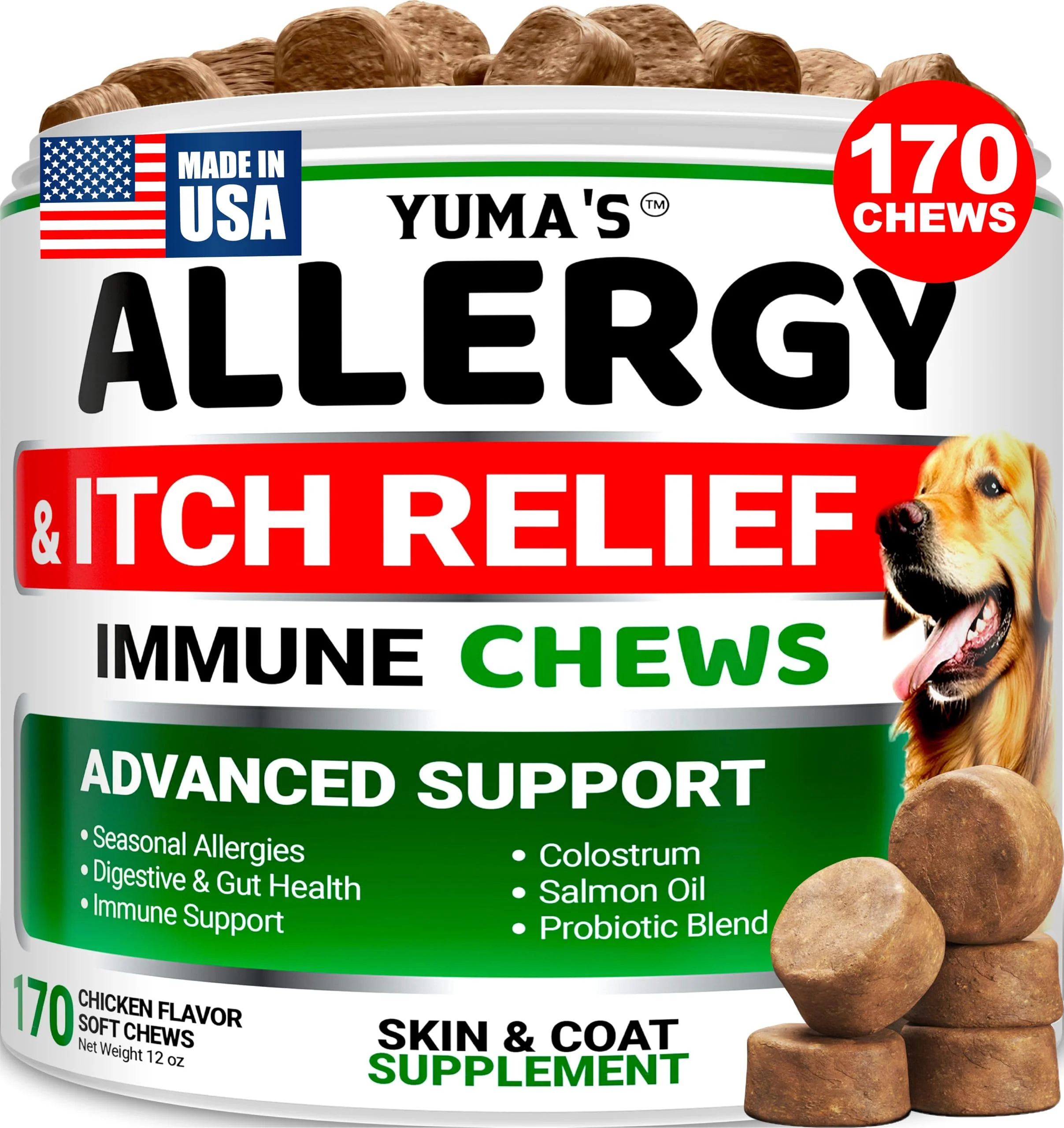 Refined YUMA’S Dog Allergy Relief Chews – Itchy Skin Coat Support 170 Treats Modern
