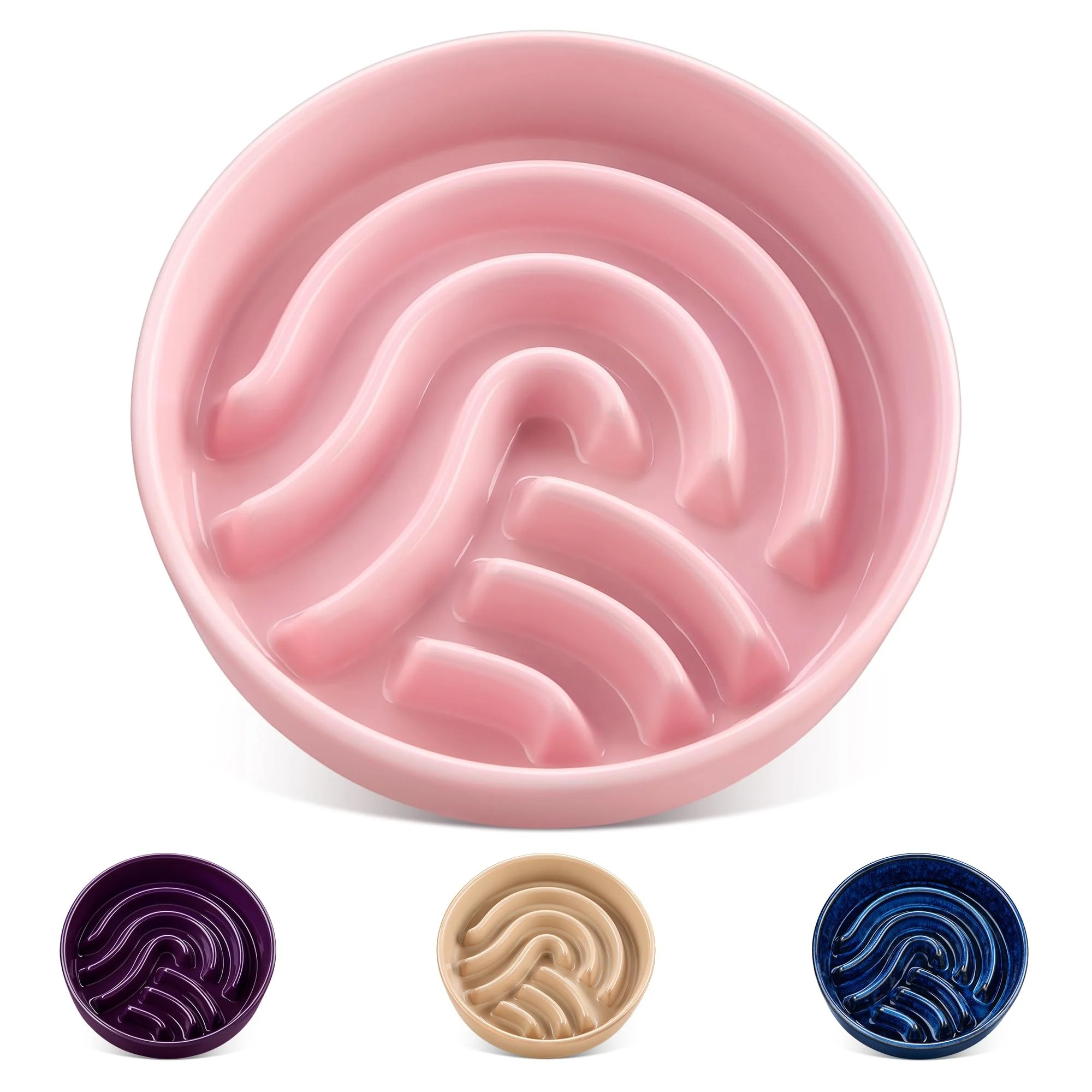 Environmentally Friendly vancasso Slow Feeder Dog Bowl – 1.5 Cup Ceramic Puzzle Bowl for Small Medium Dogs Pink Modern
