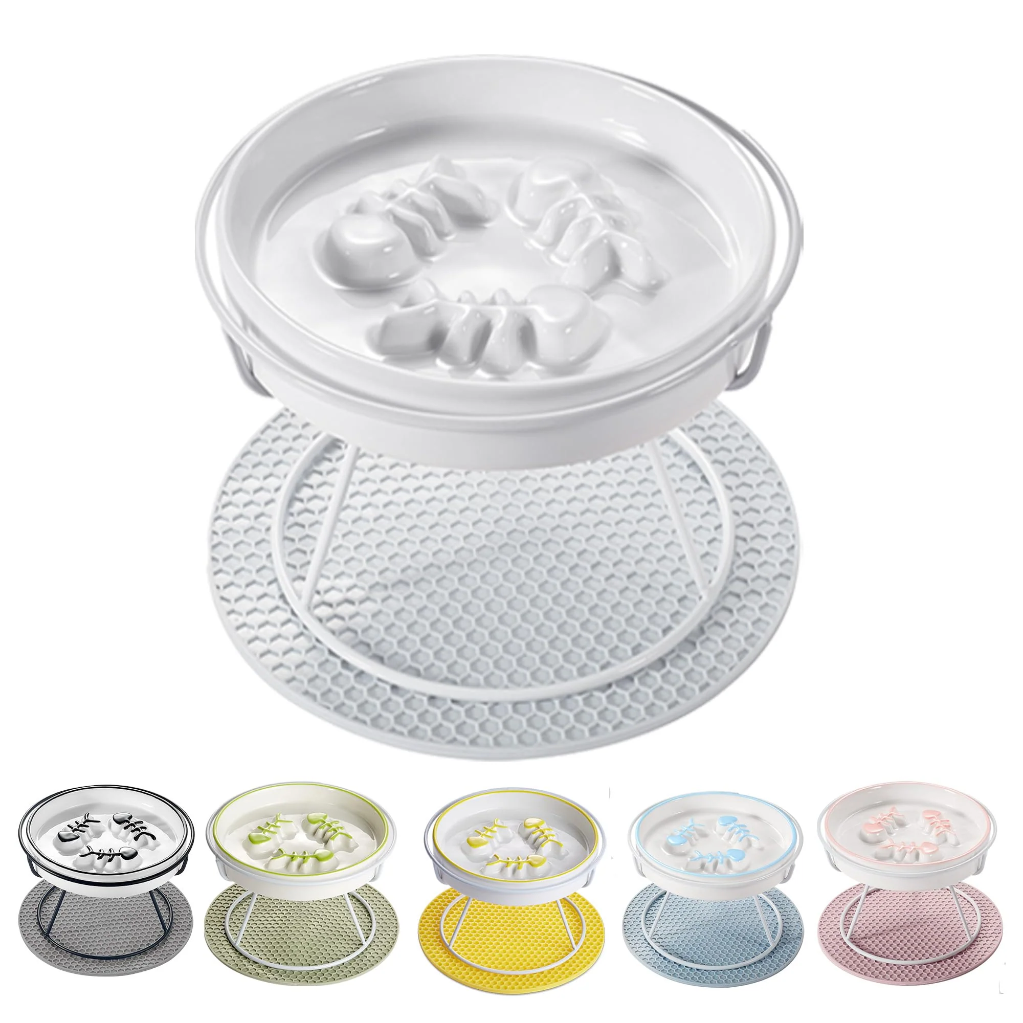 World-Class TRUNDISAN Adorable Whisker-Friendly Cat Slow Feeding Bowl with Metal Stand – Upgraded Ceramic Pet Bowl Elegant