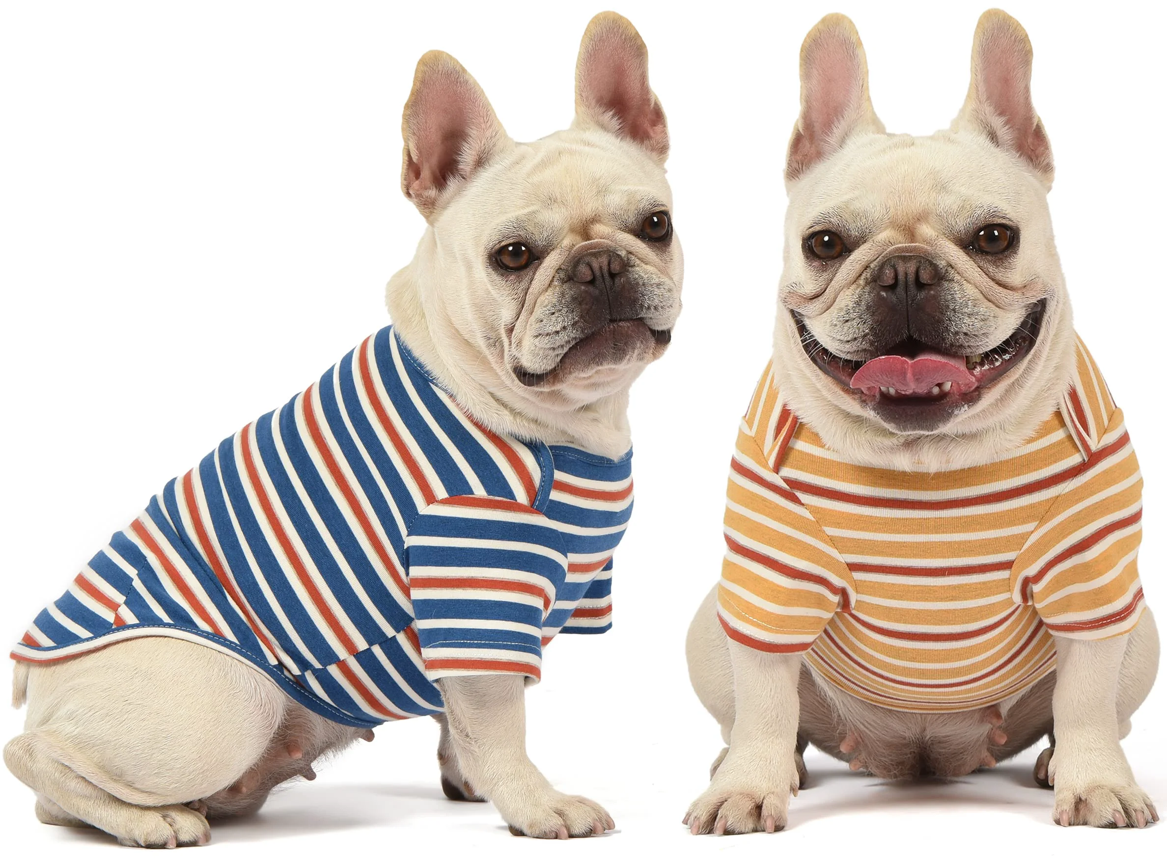 Exclusive Knuffelen Dog Shirts Cotton Striped T-Shirt – 2-Pack Breathable Summer Pet Clothes for Small Dogs Blue Yellow Size S Selected
