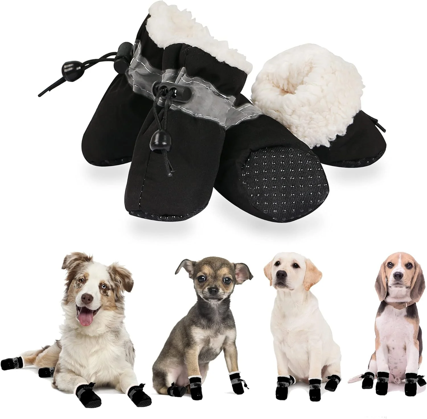 Carefully Designed YAODHAOD Dog Shoes for Winter – Fleece-Lined Snow Booties with Reflective Strips Anti-Slip Soles Size 7 Black Specialty