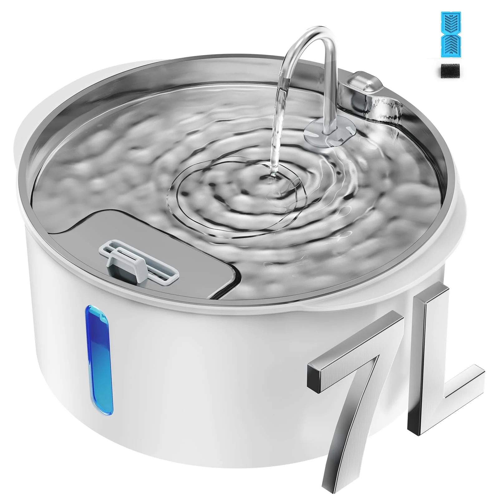Authentic PEKTACO Dog Water Fountain with Stainless Steel Lid – 7L 236oz LED Light Water Level Window Effective