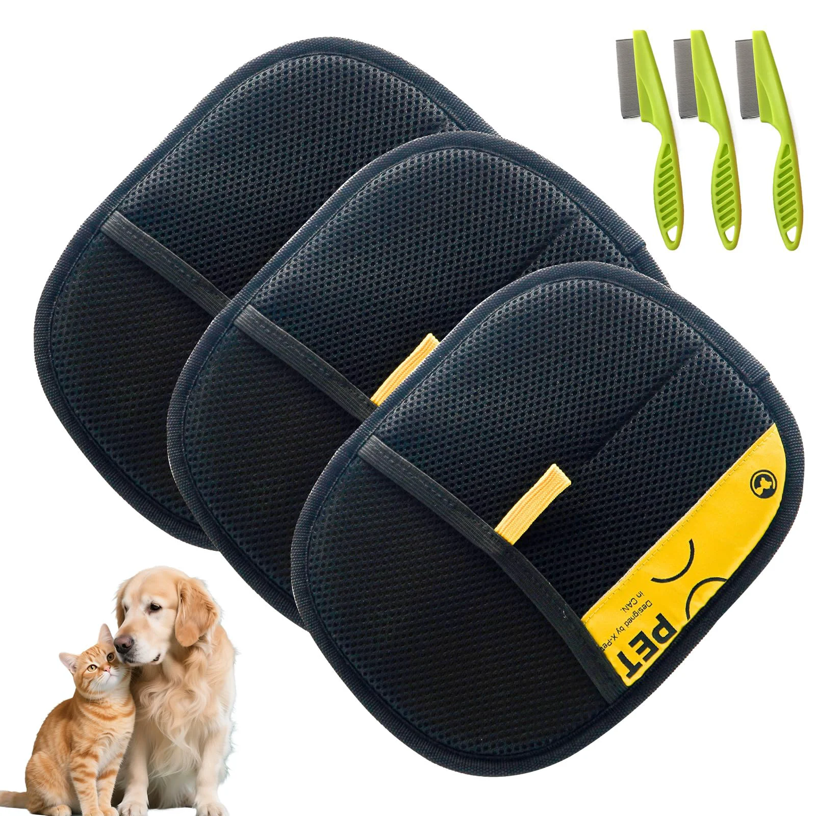 Long-Lasting Pet Hair Removal Glove for Cats Dogs – Electrostatic Grooming Gloves 3pc Advanced