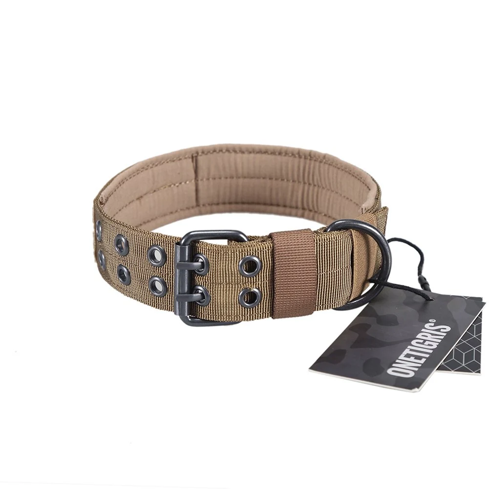 Soft OneTigris Military Adjustable Dog Collar with Metal D‑Ring Buckle – Coyote Brown Size L Effective